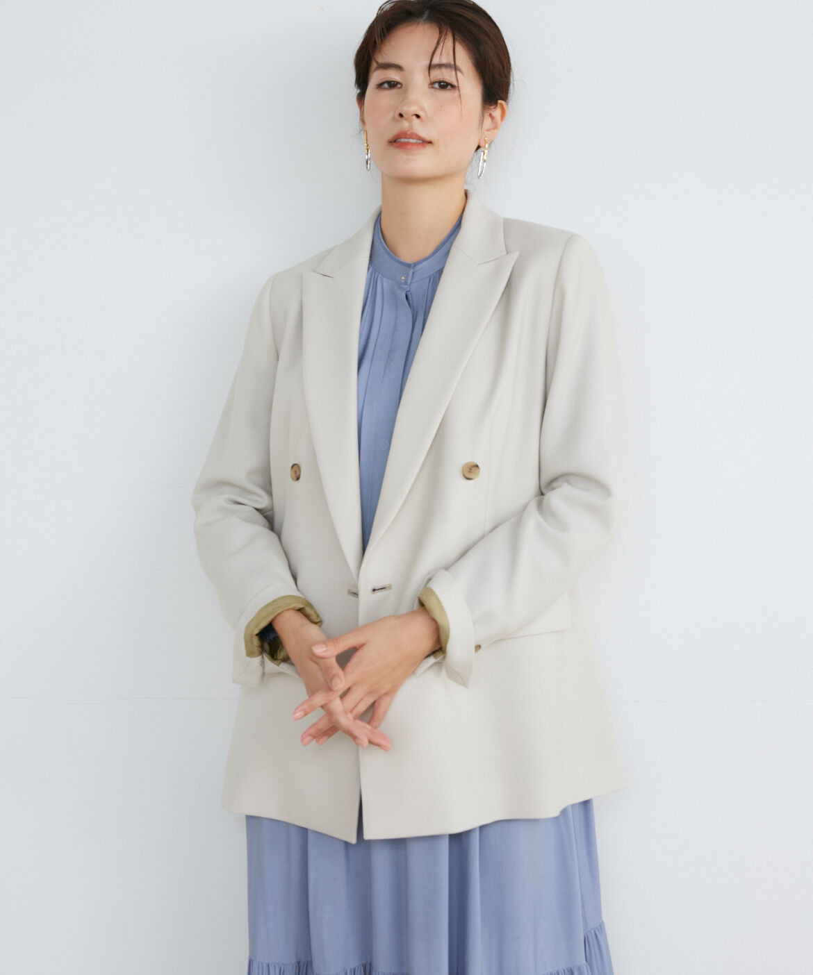 INED「定番ダブルブレストジャケット」|テーラードジャケット|グレーベージ 3