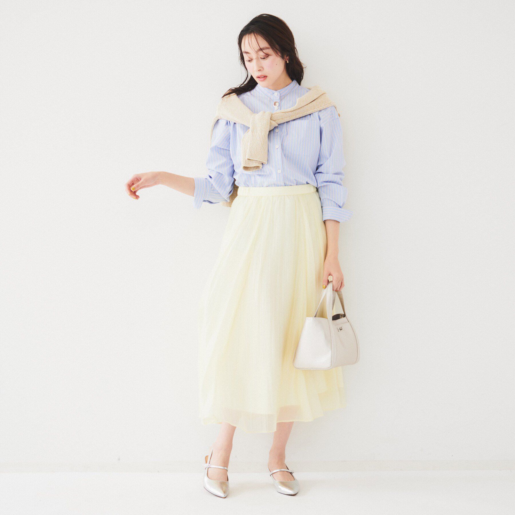 UNTITLED「【コットン100/ストライプ】タイプライター バンドカラーシャツ」|シャツ・ブラウス|