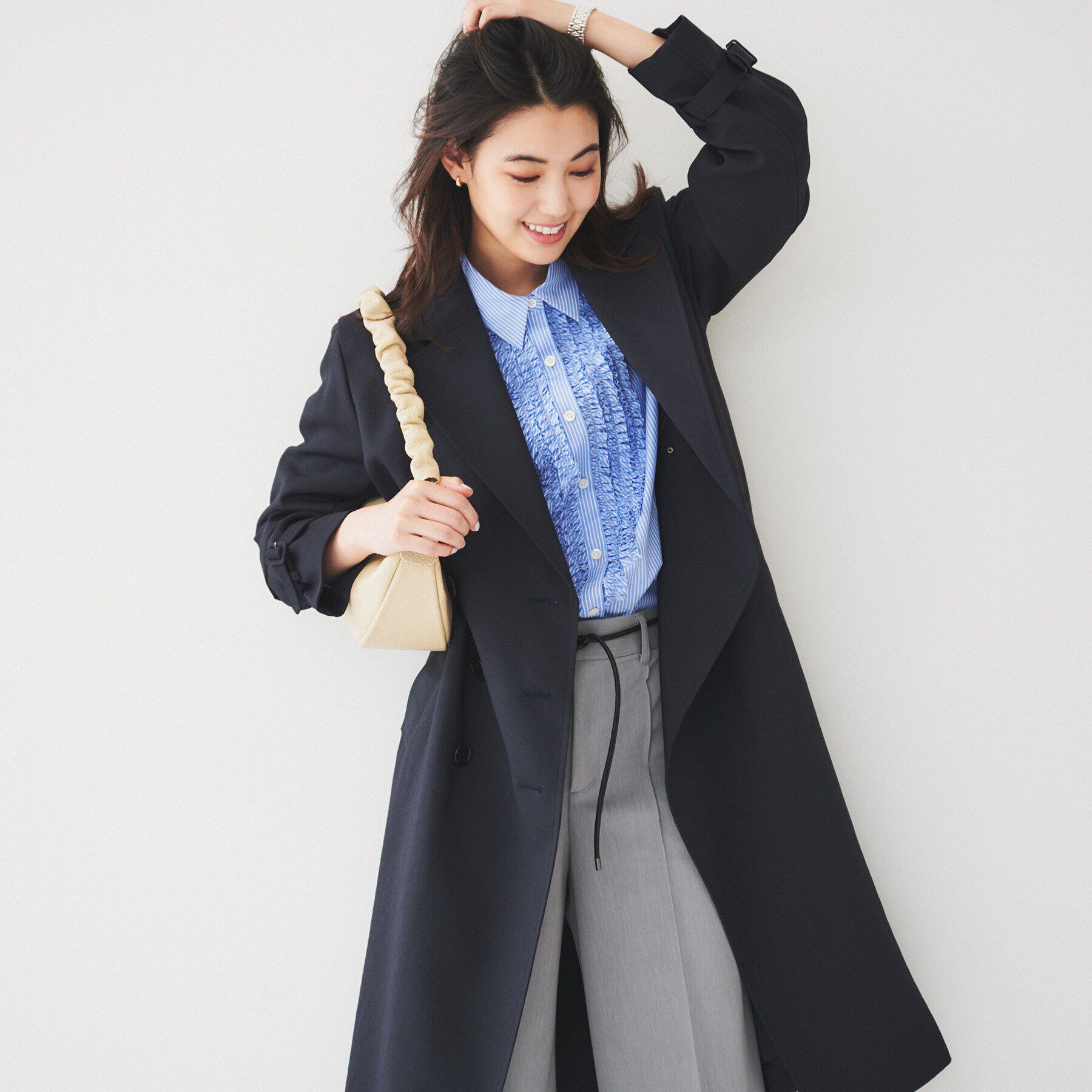 UNTITLED「【通勤】バックサテン トレンチコート」|トレンチコート|ネイビー(094)