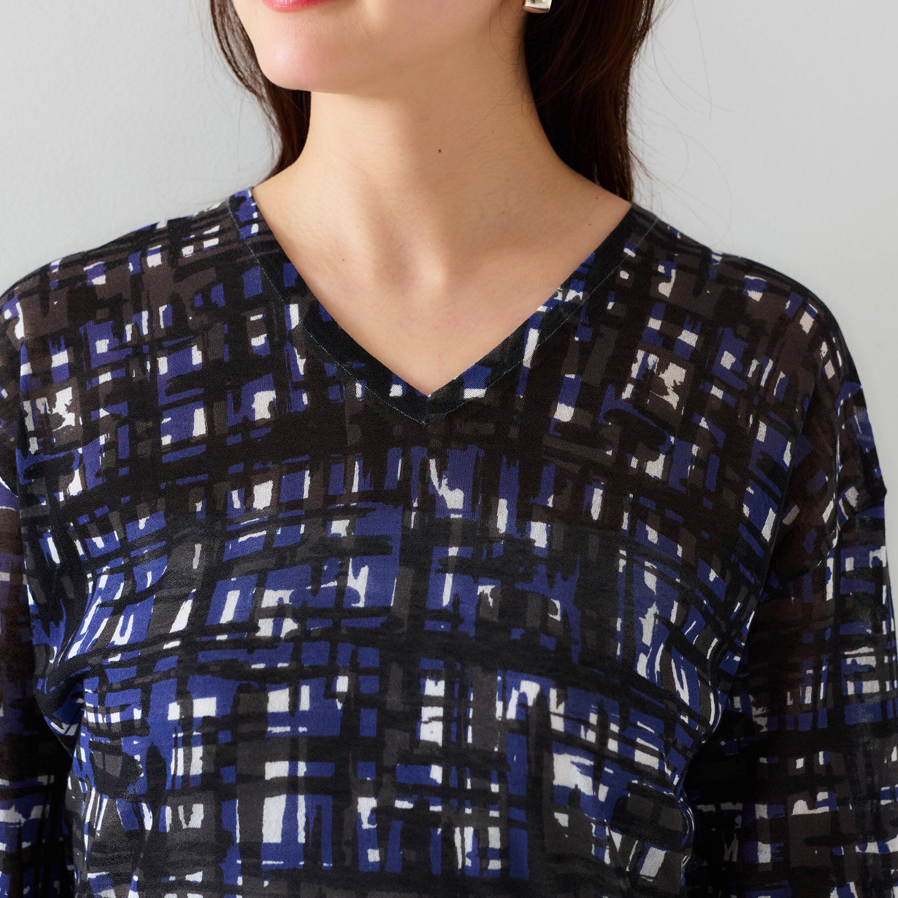 UNTITLED「【セットアップ可能/アンサンブル可能/シアー】チェックプリント プルオーバーニット」|ニット・セーター|