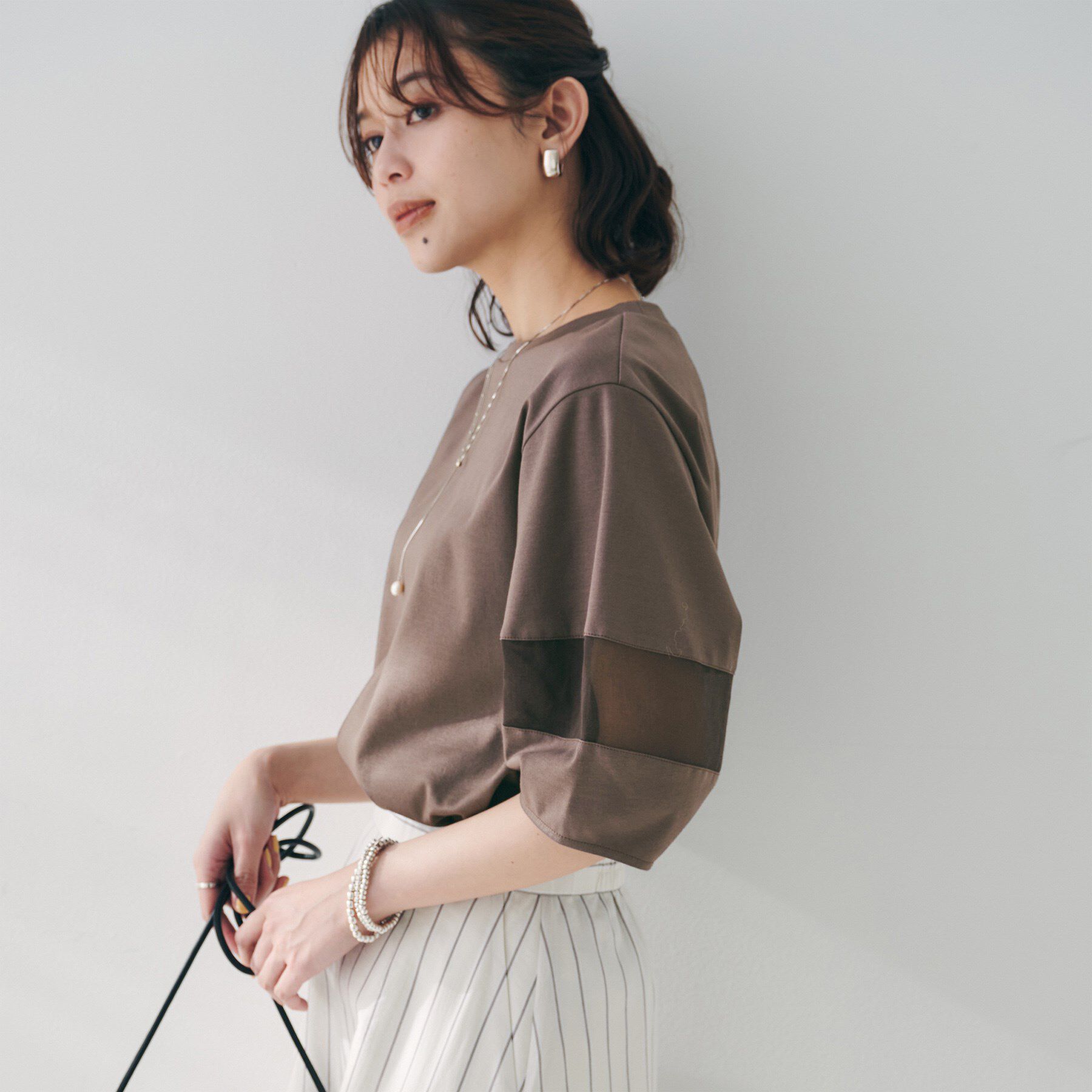 UNTITLED「【二の腕カバー/接触冷感】袖オーガンジープルオーバー」|Tシャツ・カットソー|