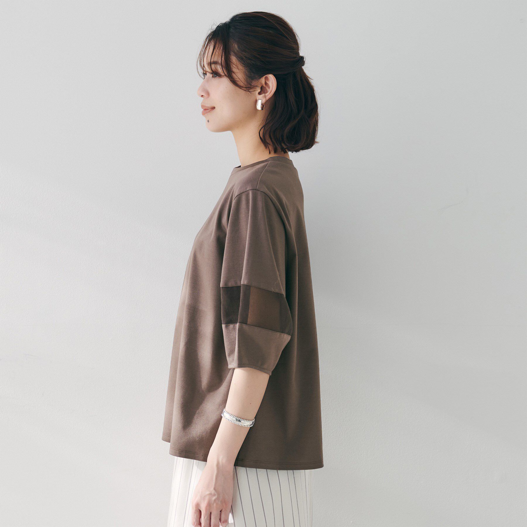 UNTITLED「【二の腕カバー/接触冷感】袖オーガンジープルオーバー」|Tシャツ・カットソー|