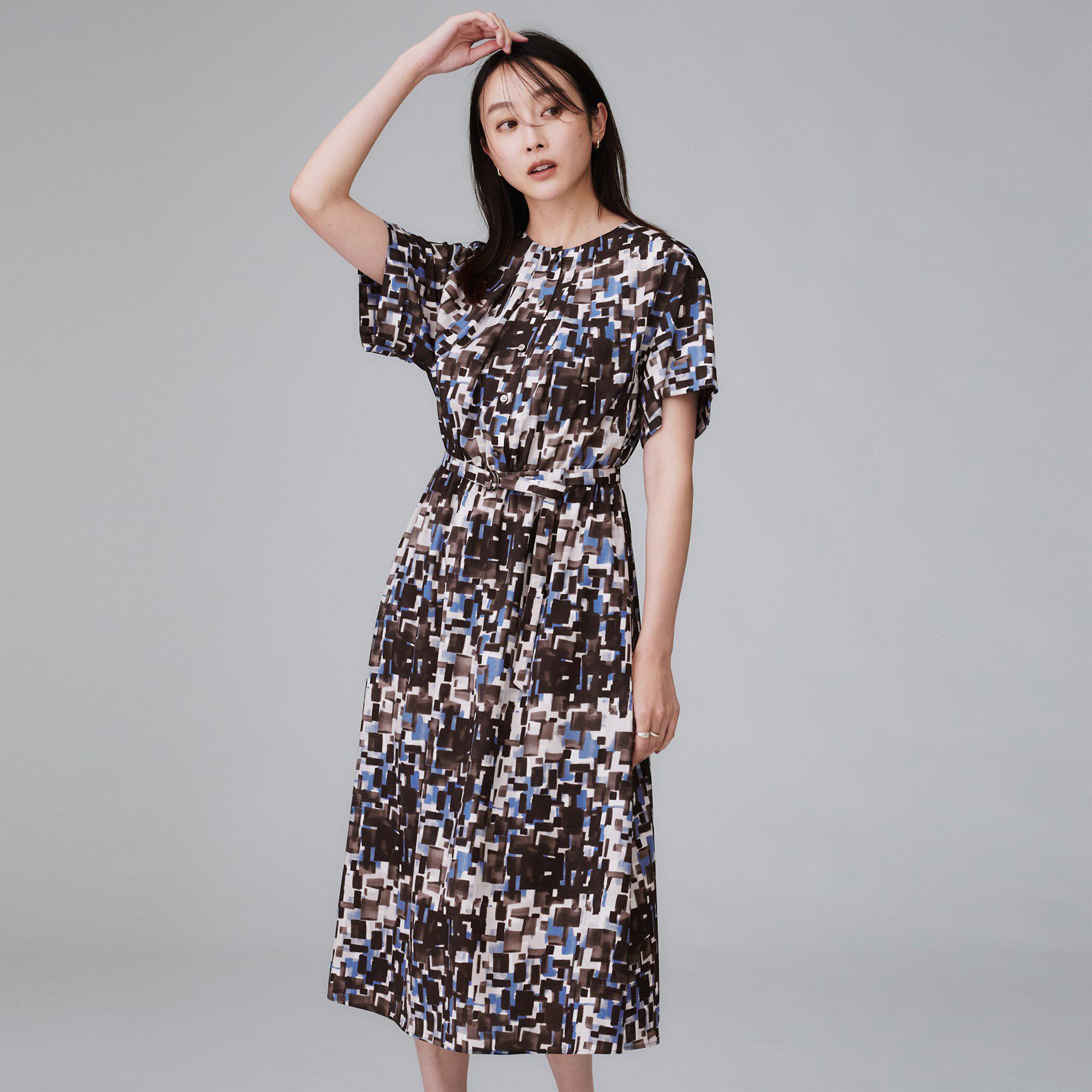 UNTITLED「【洗える/前開きボタン/ベルト付】ブロック柄ワンピース」|ワンピース|