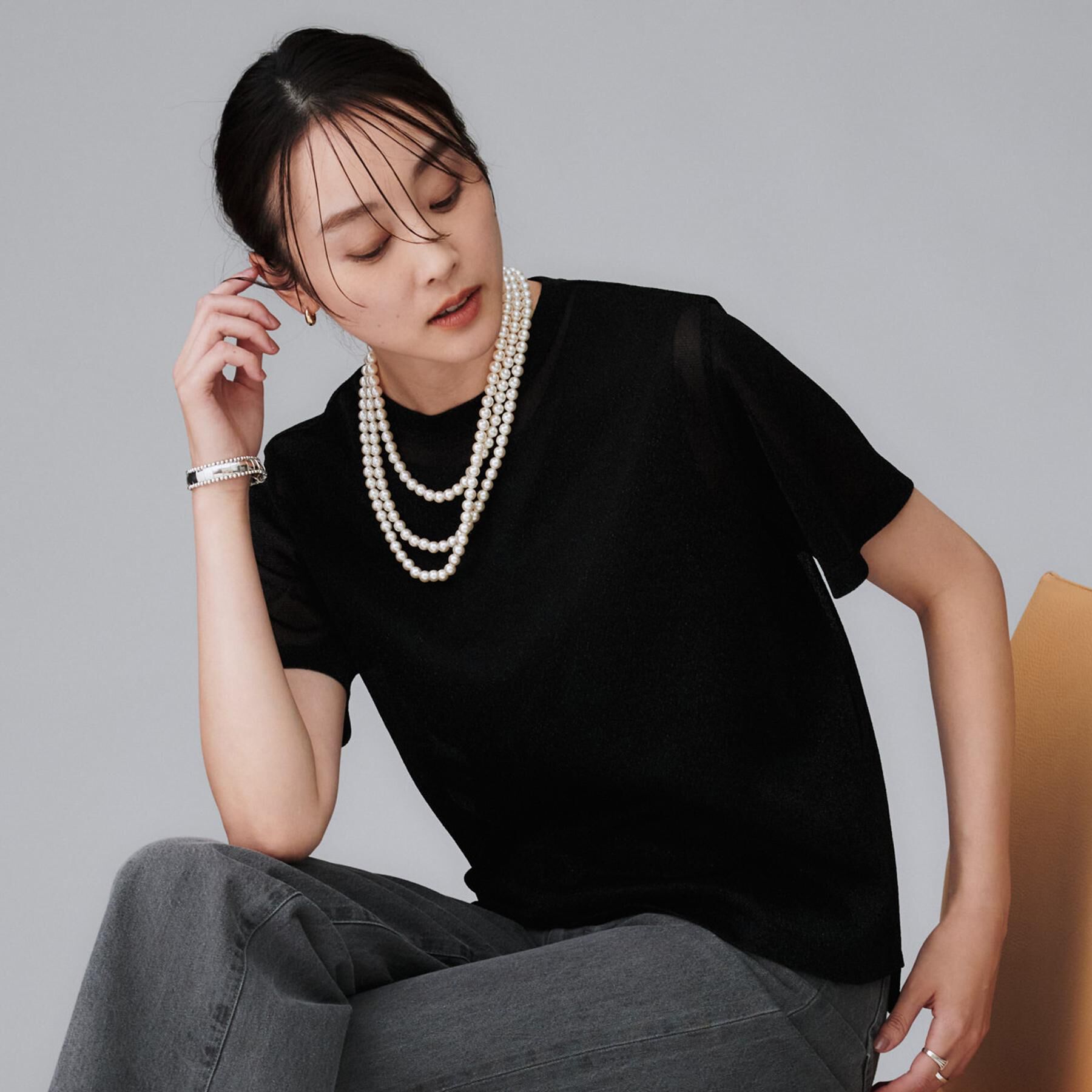 UNTITLED「【洗える】ラメシアーTシャツ」|Tシャツ・カットソー|