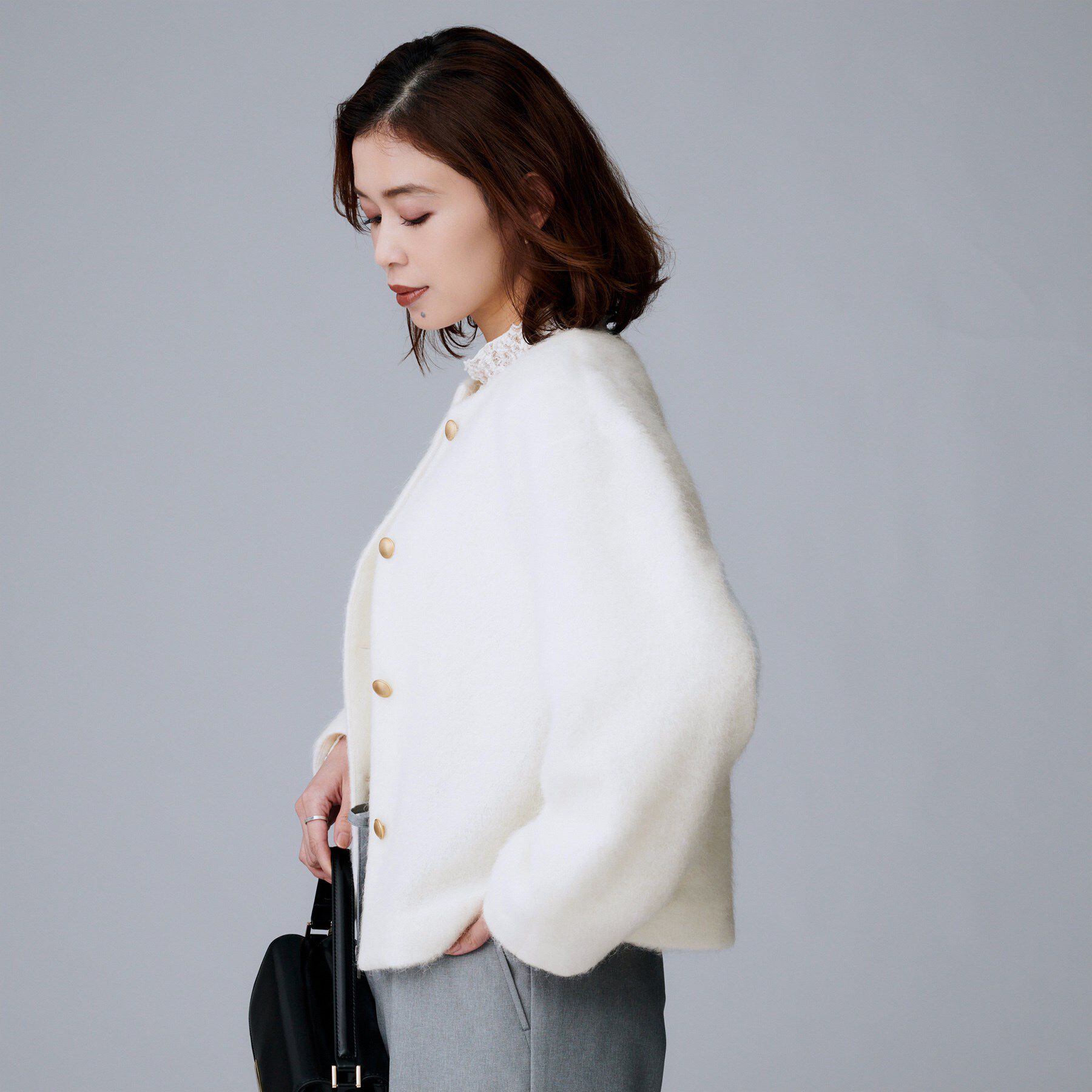 UNTITLED「【ジャケット風/メタルボタン】アルパカ混シャギーカーディガン」|カーディガン|