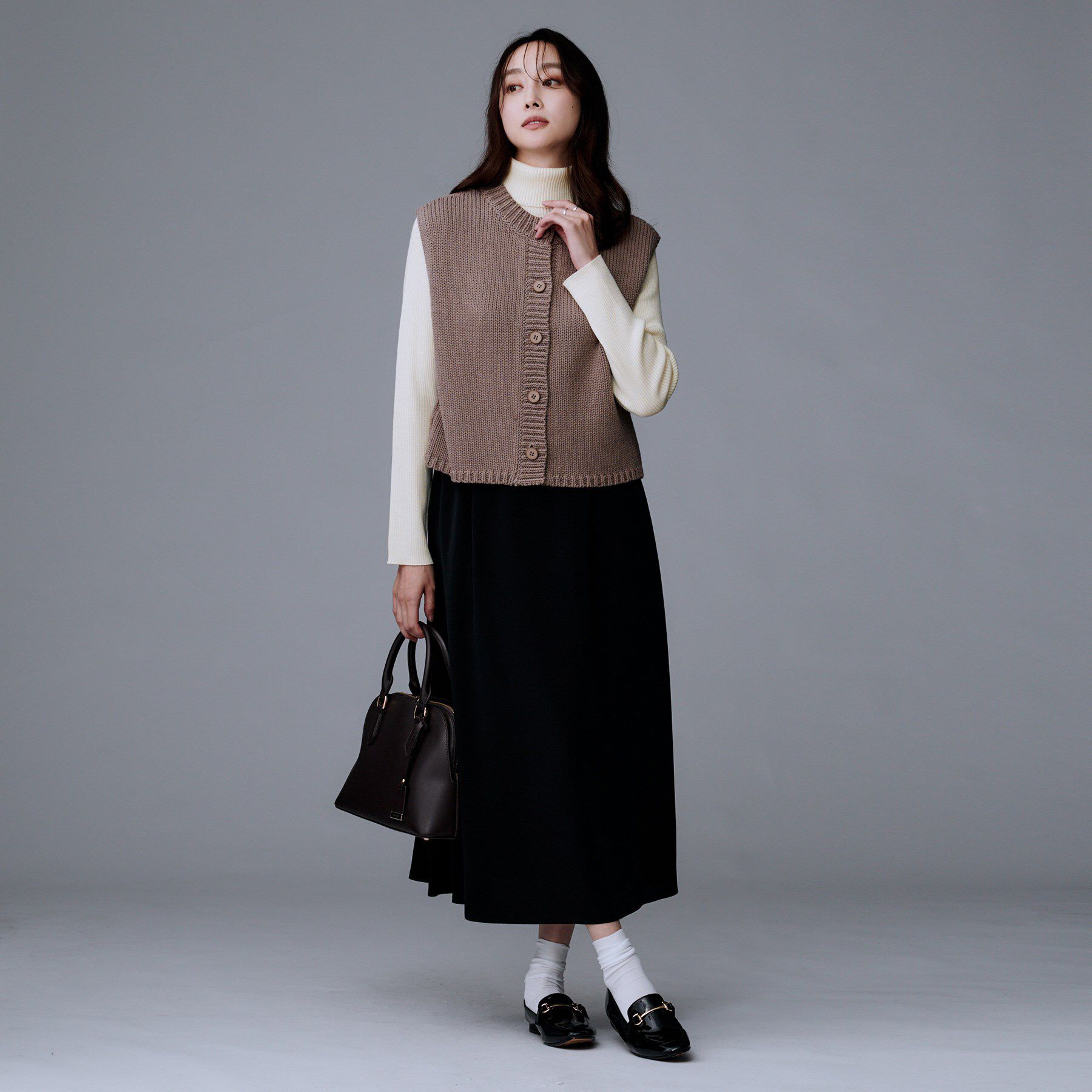 UNTITLED「【洗える/アンサンブル可能/ウール100%】リブタートルネックウールニット」|ニット・セーター|