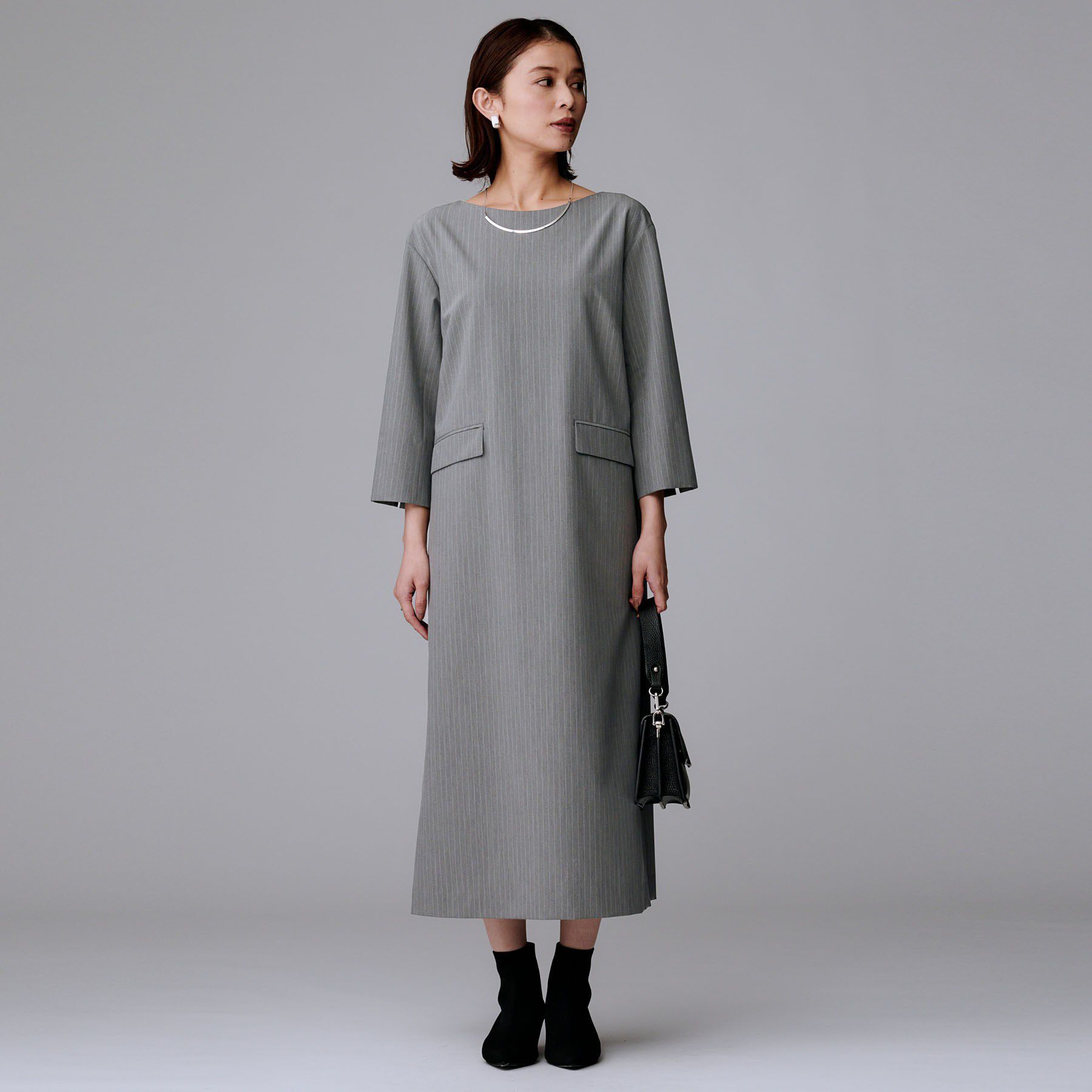 UNTITLED「【洗える/ストレッチ性】スーツライク ストライプワンピース」|ワンピース|