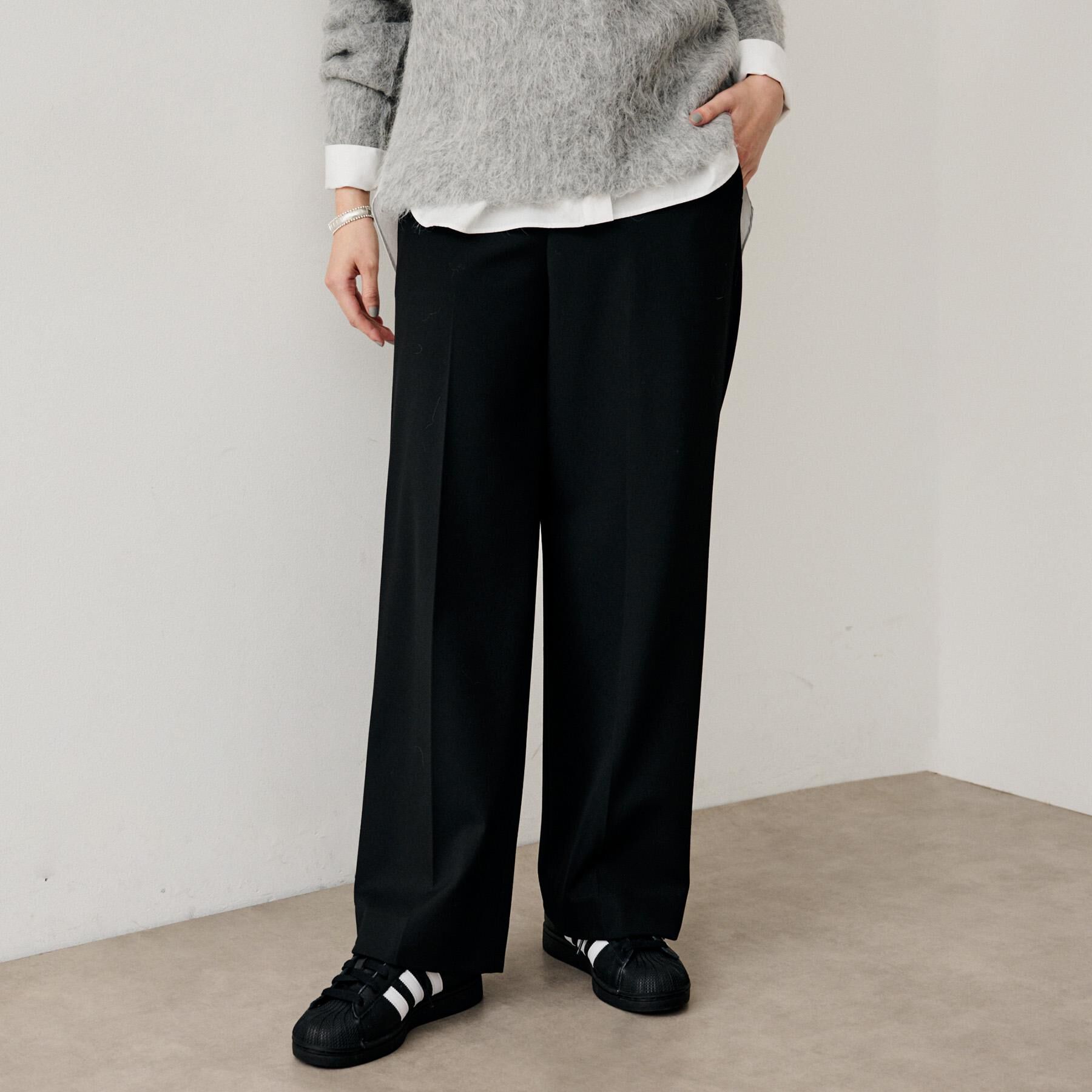 UNTITLED「【あったか素材/ストレッチ性】裏起毛ワイドパンツ」|その他|ブラック(019)