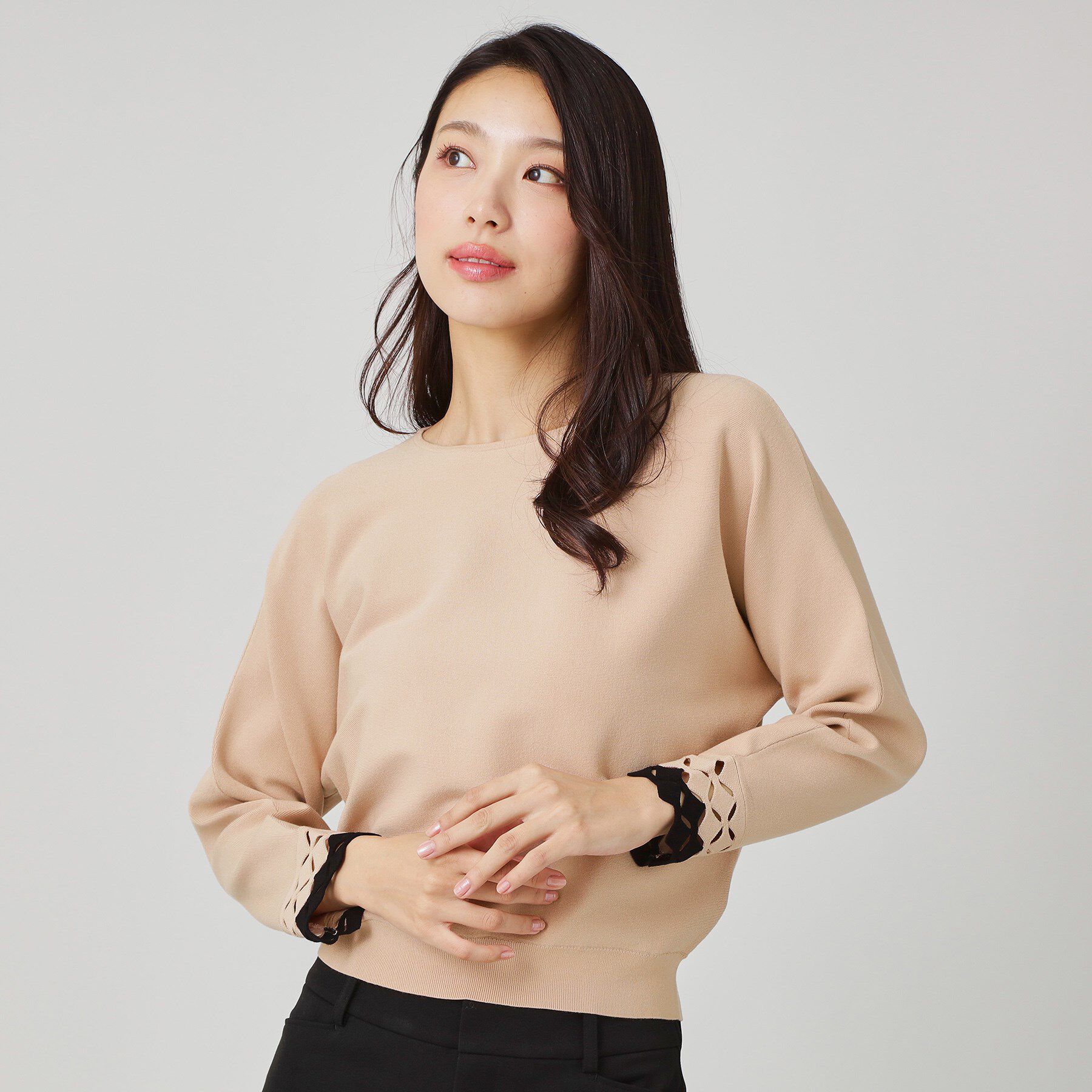 COUP DE CHANCE「【手洗い可】袖透かし柄ニットトップス」|ニット・セーター|