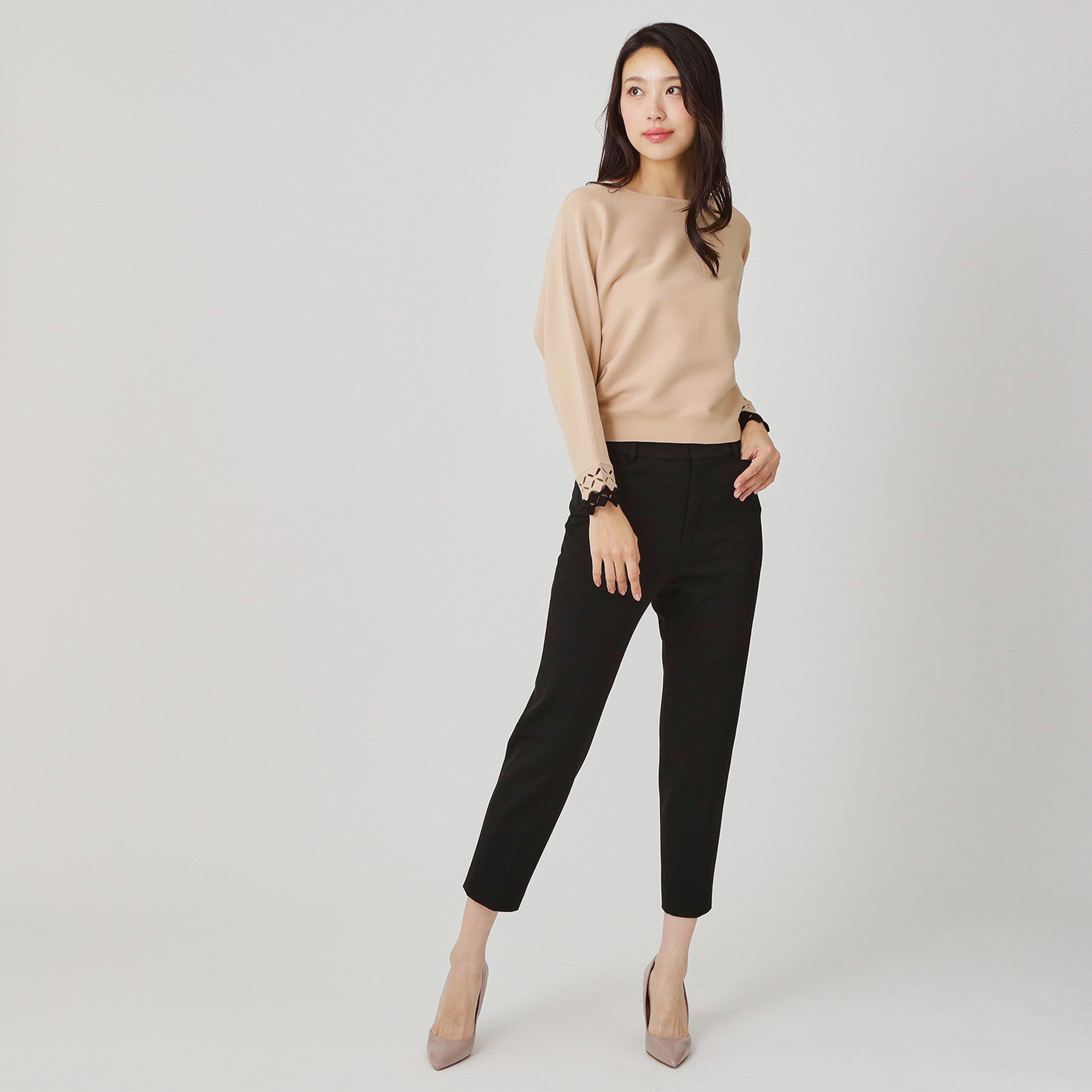 COUP DE CHANCE「【手洗い可】袖透かし柄ニットトップス」|ニット・セーター|