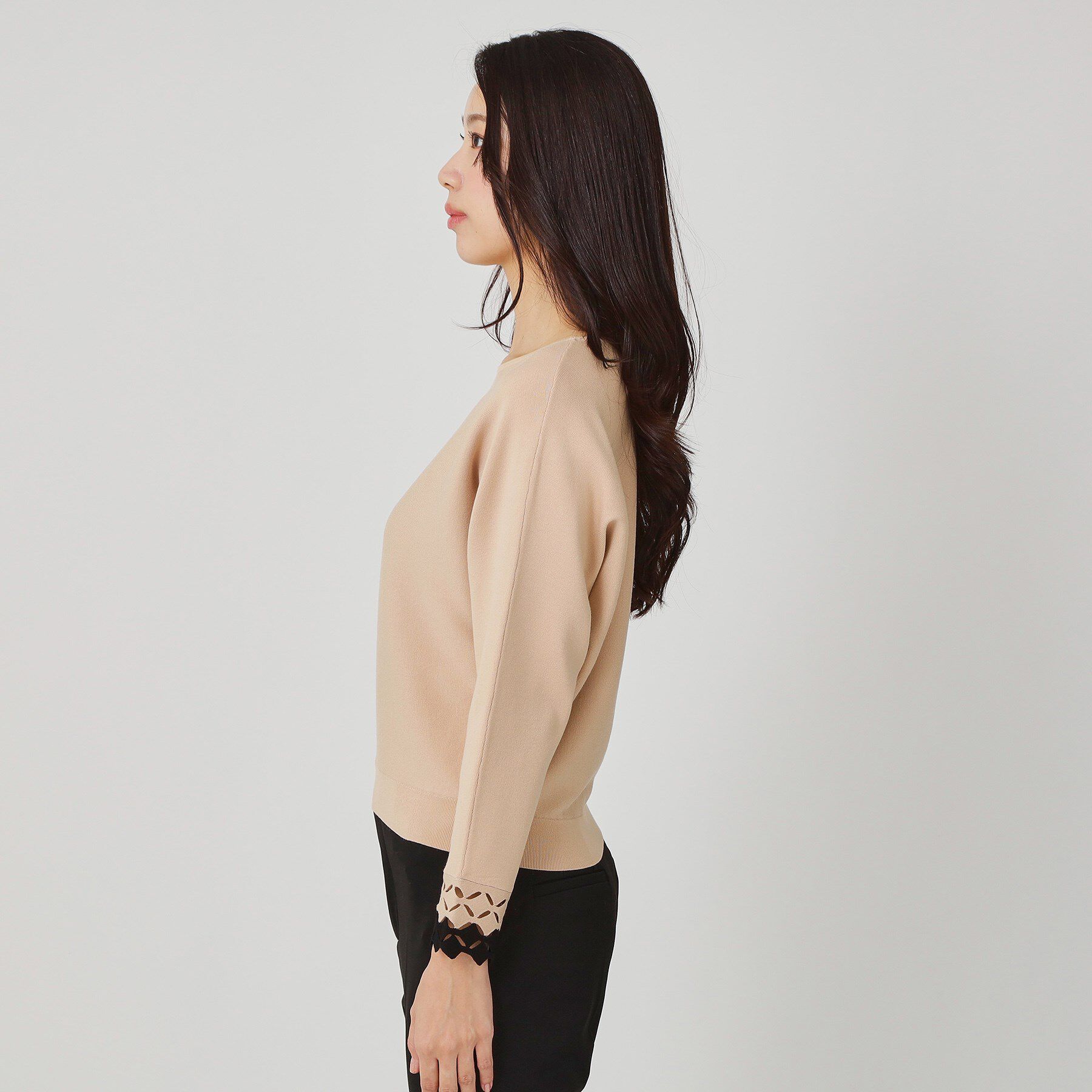 COUP DE CHANCE「【手洗い可】袖透かし柄ニットトップス」|ニット・セーター|