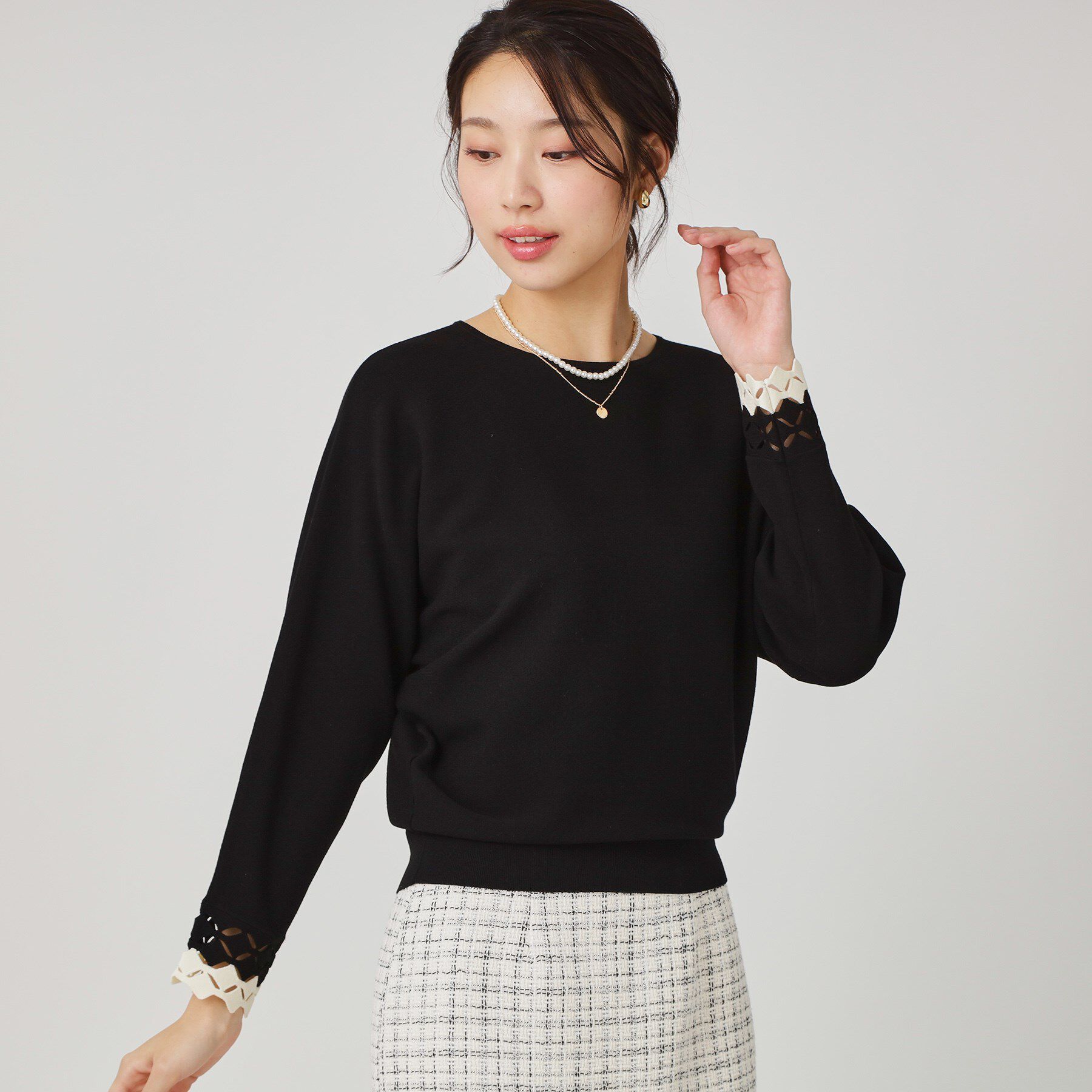 COUP DE CHANCE「【手洗い可】袖透かし柄ニットトップス」|ニット・セーター|