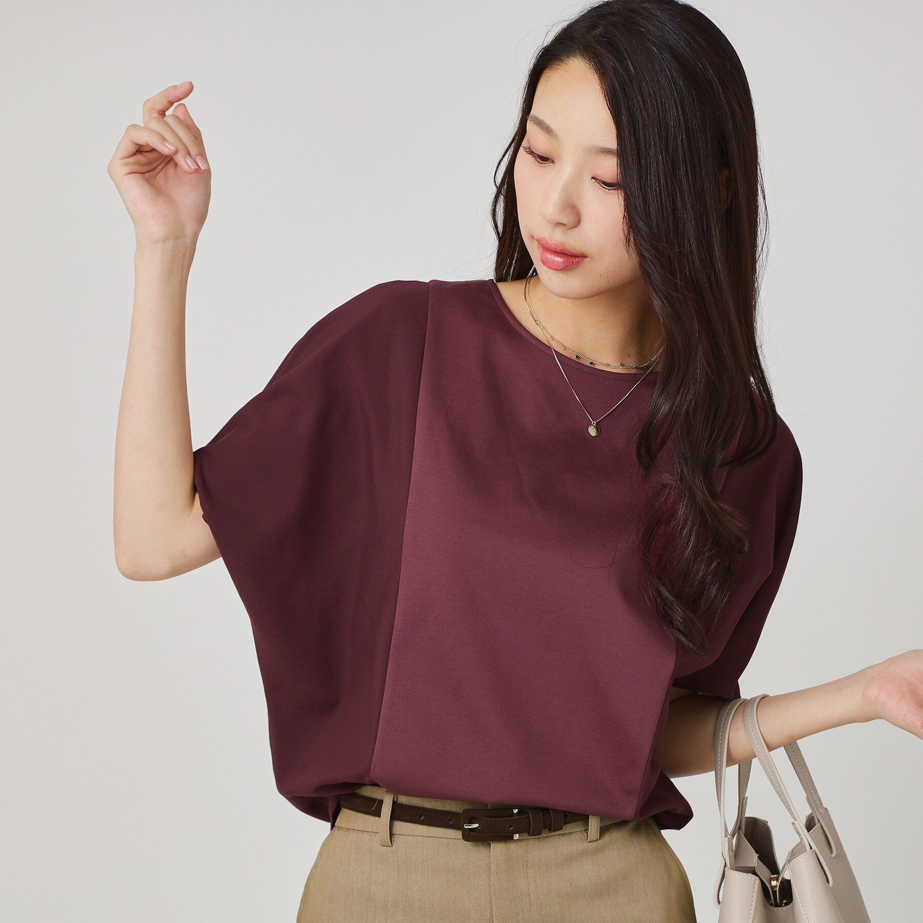 COUP DE CHANCE「【手洗い可／日本製】ドルマンジャージトップス」|Tシャツ・カットソー|ボルドー(064)