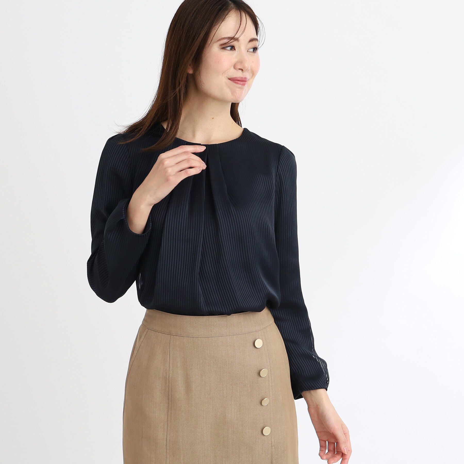 Reflect「【手洗い可】シアーシャドーストライプブラウス」|シャツ・ブラウス|