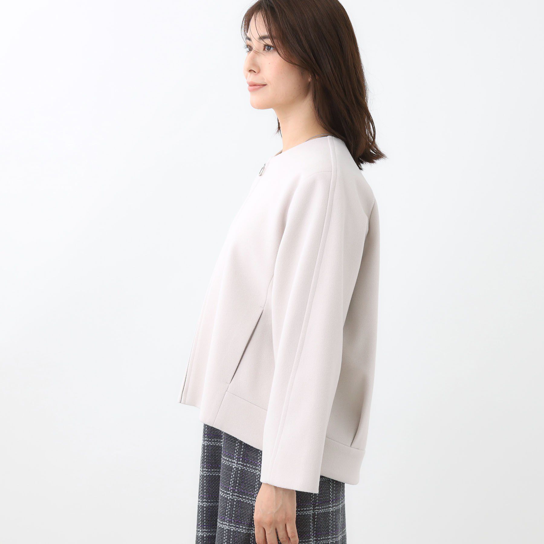 Reflect「【ゆったりシルエット】ジャージメルトンコクーンジャケット」|ノーカラーコート|