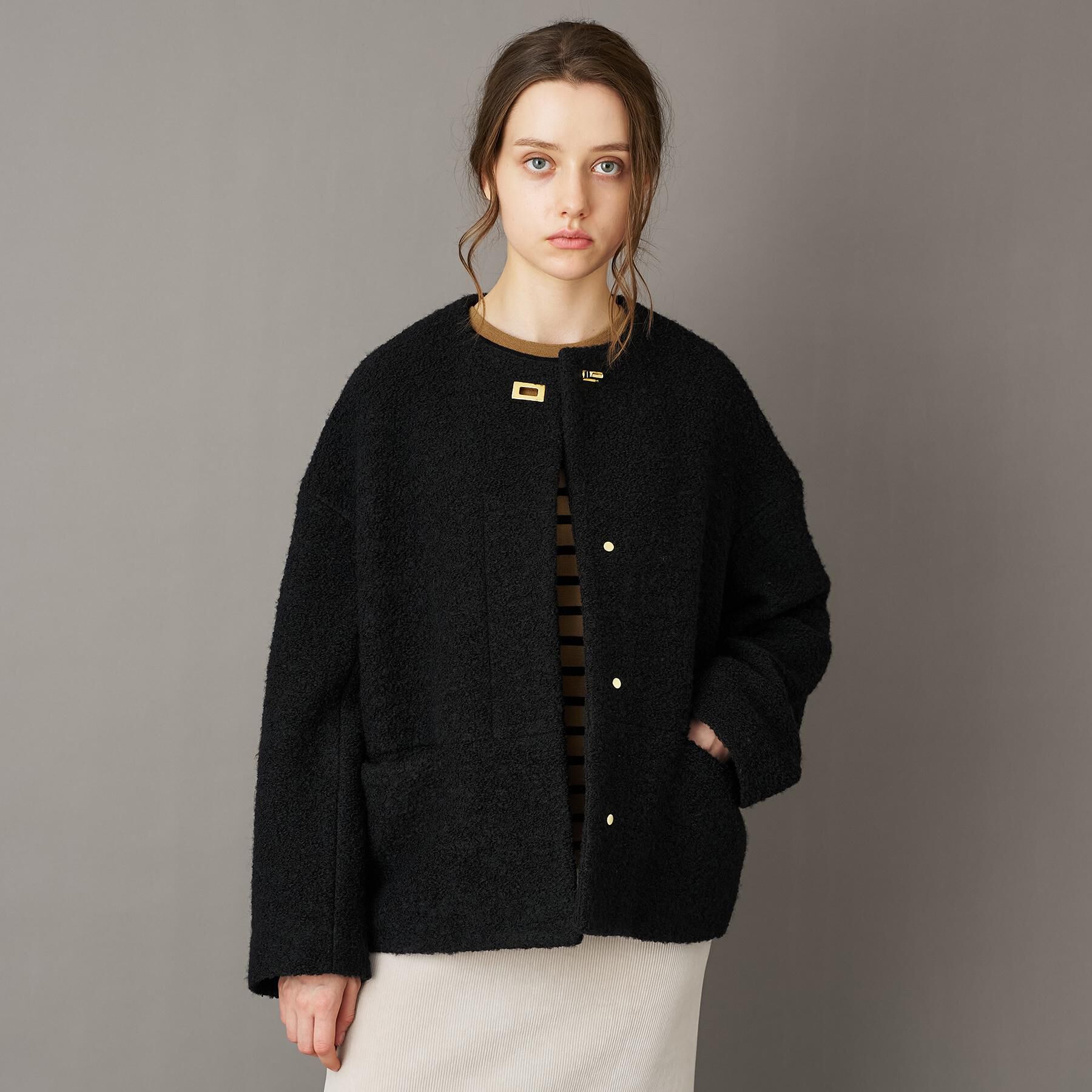 DRESSTERIOR「【CLASSY.12月号掲載】ループヤーンショートジャケット」|ノーカラーコート|