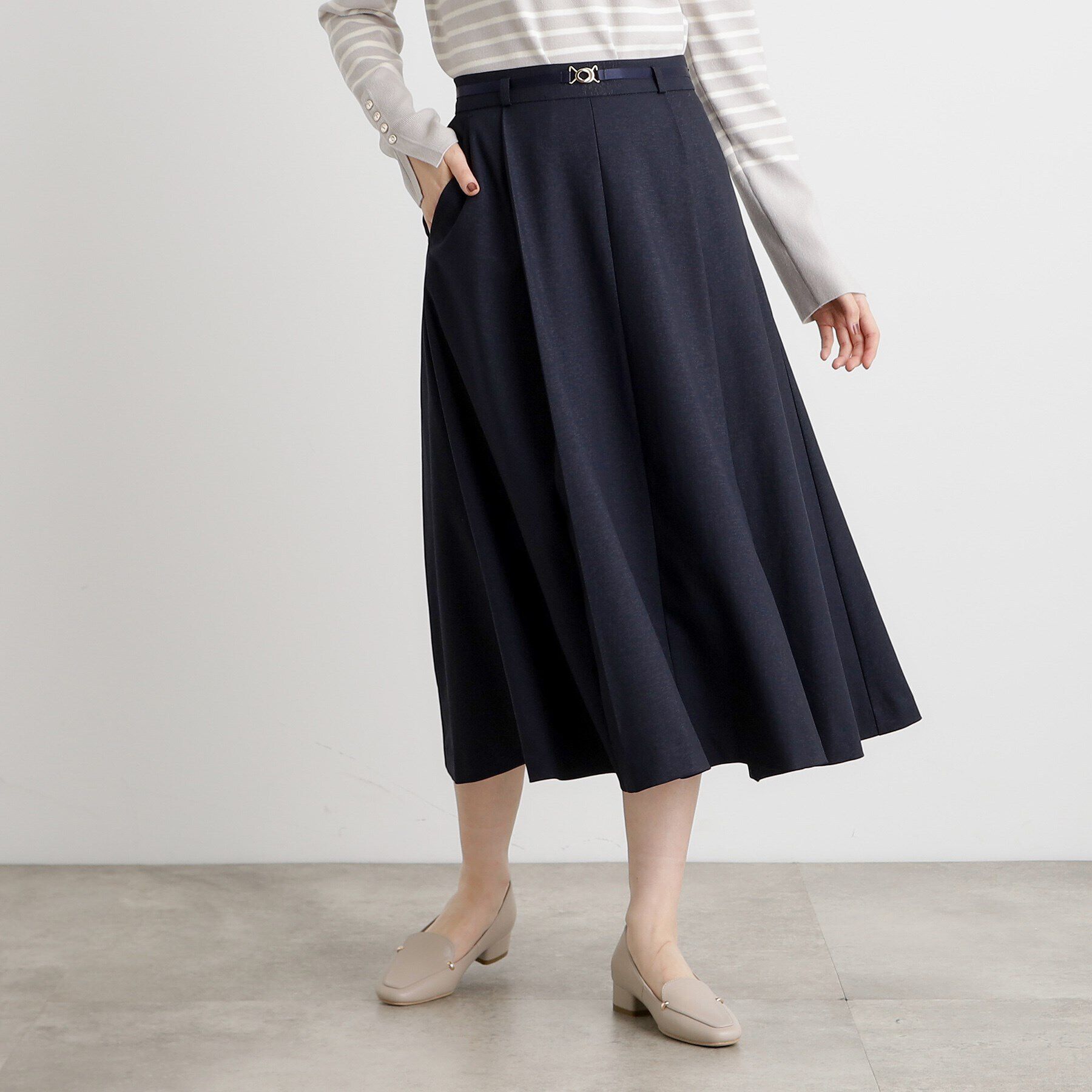 grove「ベルト付きラメツイルフレアスカート」|スカート|