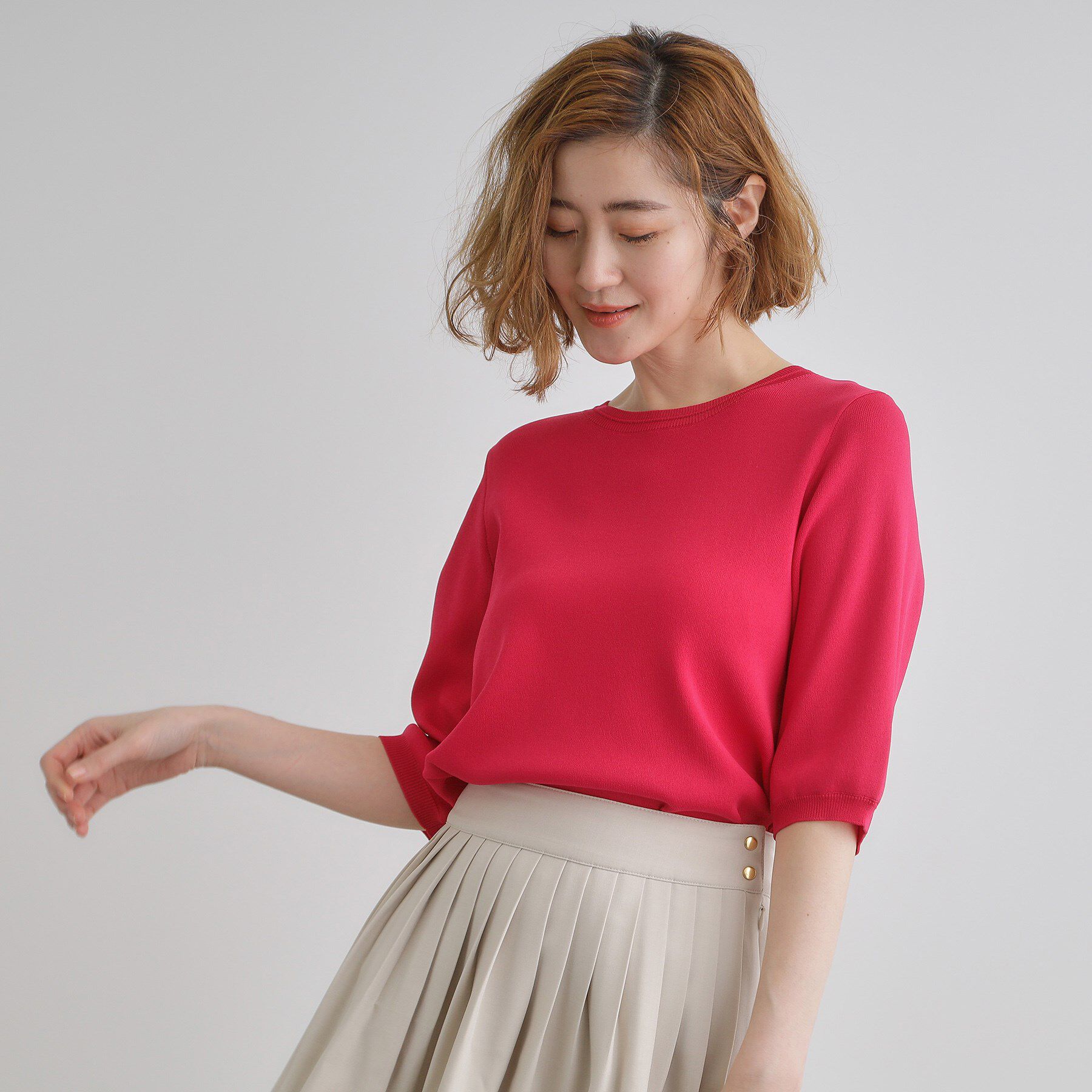 grove「ひんやり多機能・やわらかドライタッチ五分袖プルオーバー」|ニット・セーター|