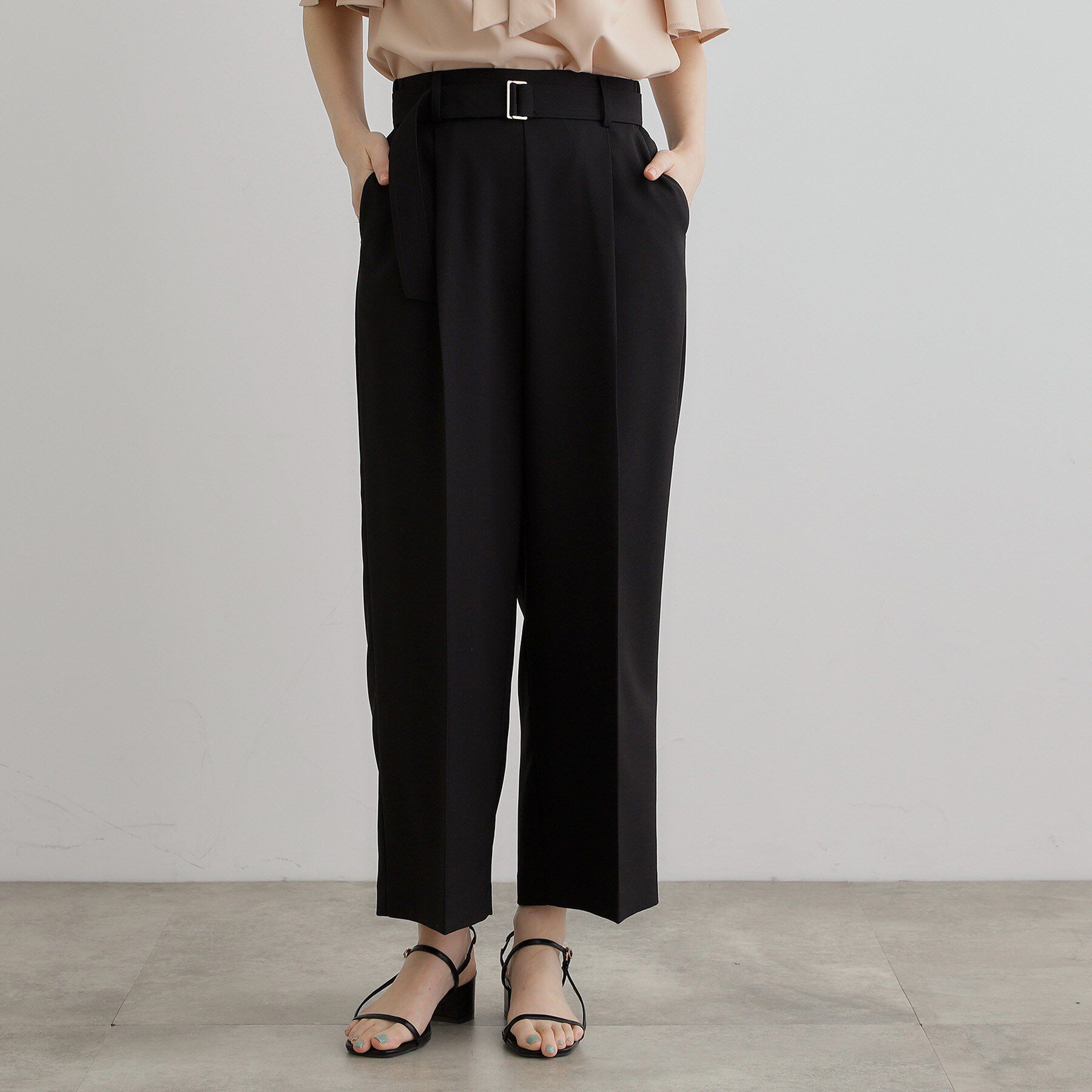 grove「【夏に嬉しい機能付き】リネンライクベルトワイドパンツ」|その他|ブラック(019)