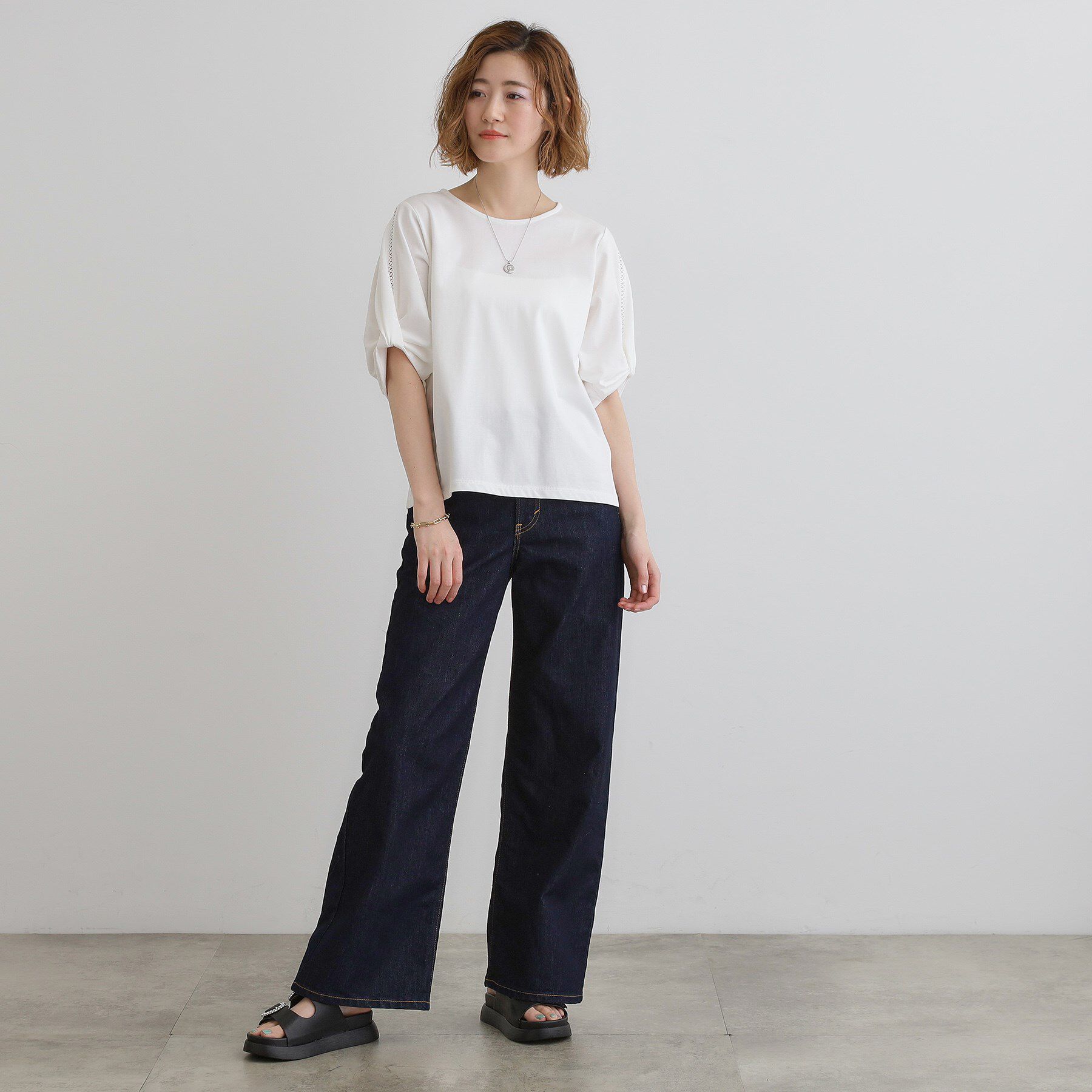 grove「【接触冷感・UVカットetc】レース切替え袖ねじりプルオーバー」|Tシャツ・カットソー|