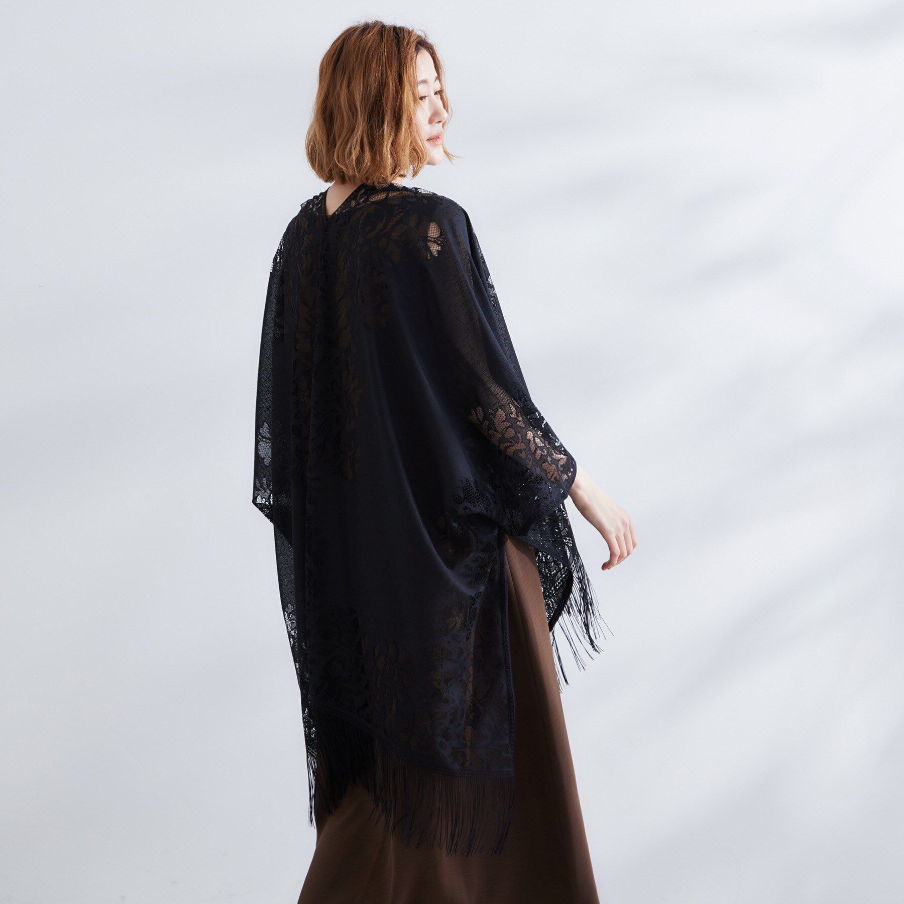 grove「レースタバードポンチョ」|ポンチョ・ケープ|ブラック(019)