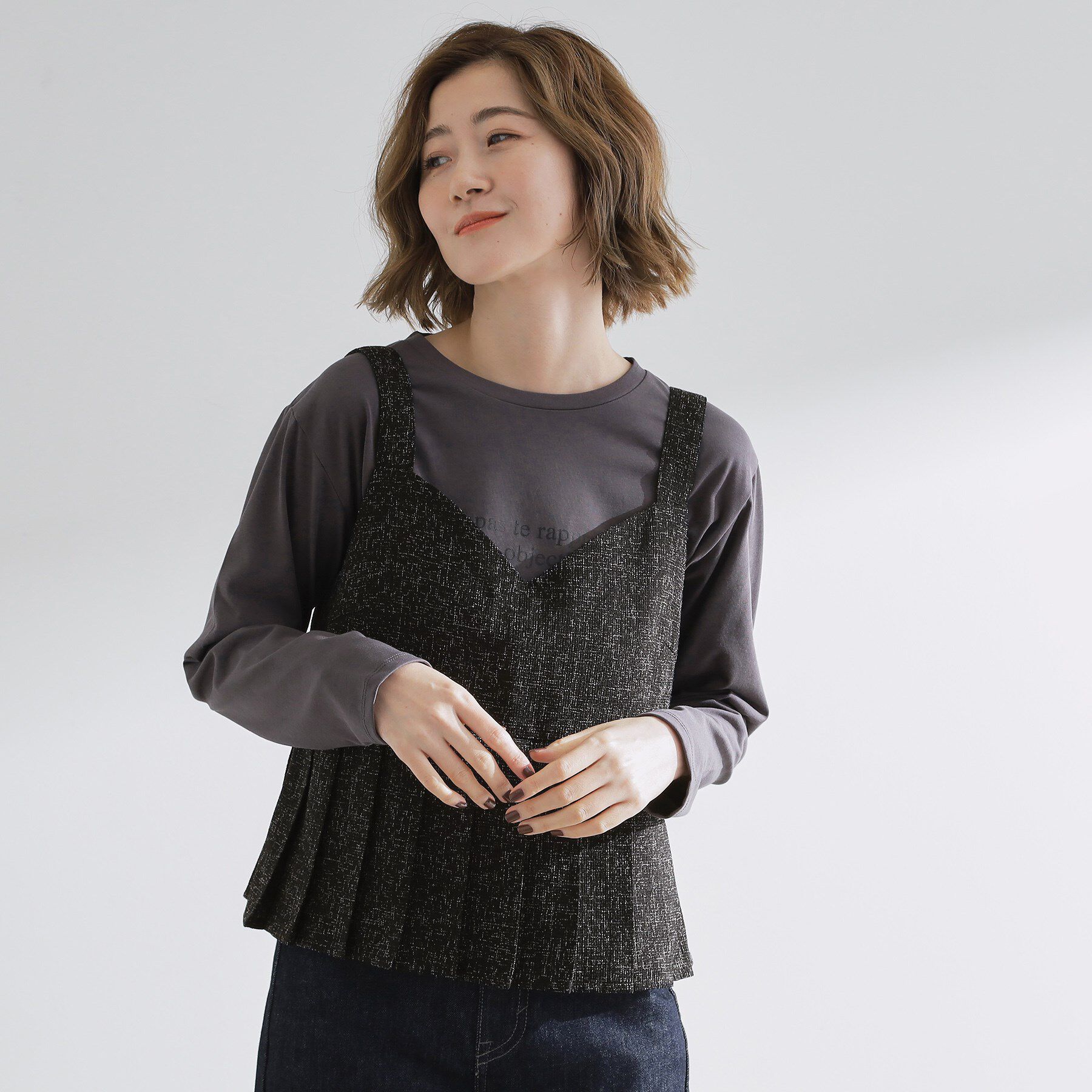 grove「【2点SET/体型カバー】夏から秋まで着まわせる！プリーツビスチェセットアップ」|スーツ|