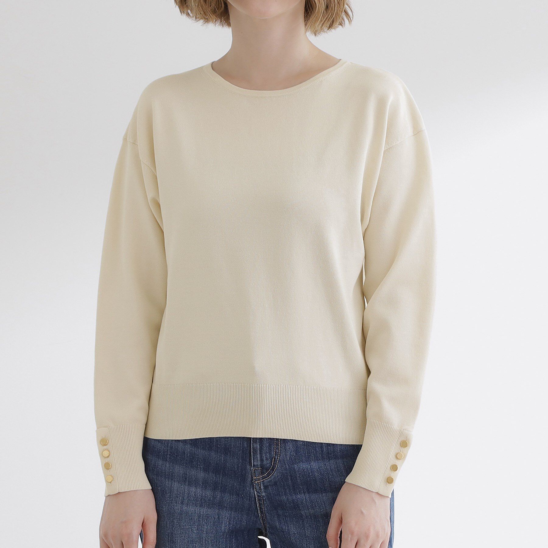 grove「ON/OFF毎日使える！袖口ボタンドロップショルダーニット」|ニット・セーター|