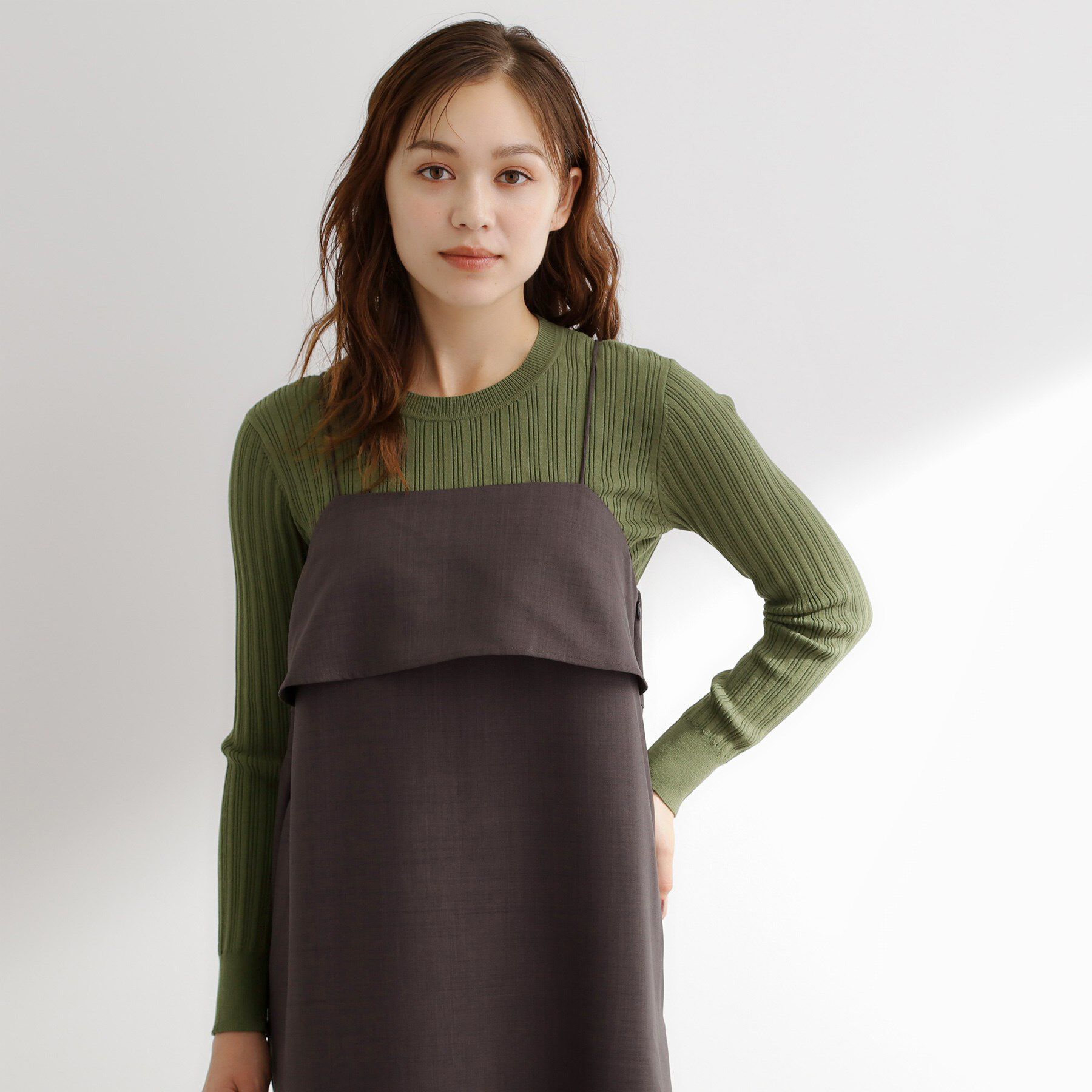 grove「【毛玉軽減】配色ラインランダムリブニット」|ニット・セーター|グリーン(023)