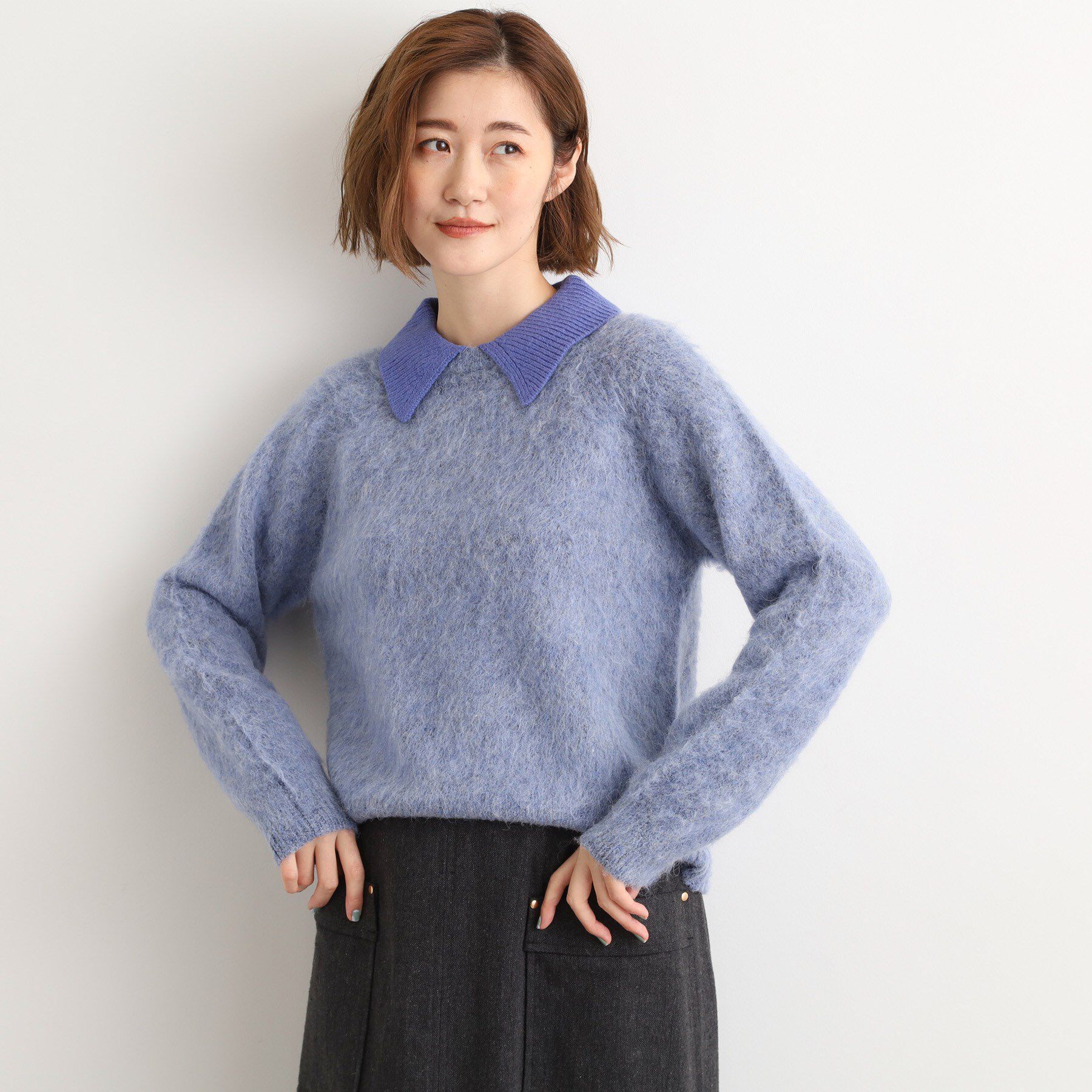 grove「異素材ビッグカラーニット」|ニット・セーター|