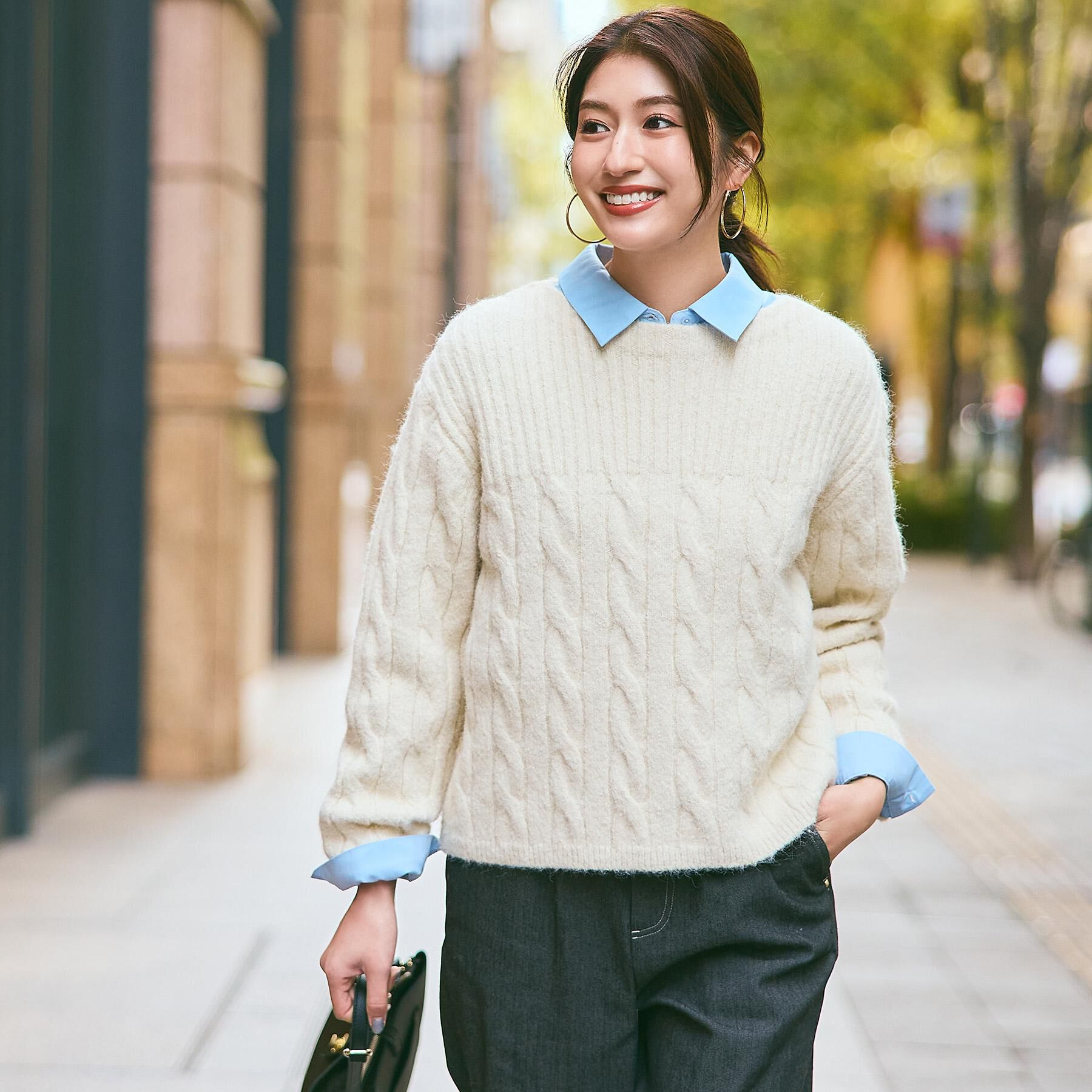 grove「ふんわり包み込む ケーブルボートネックニット」|ニット・セーター|