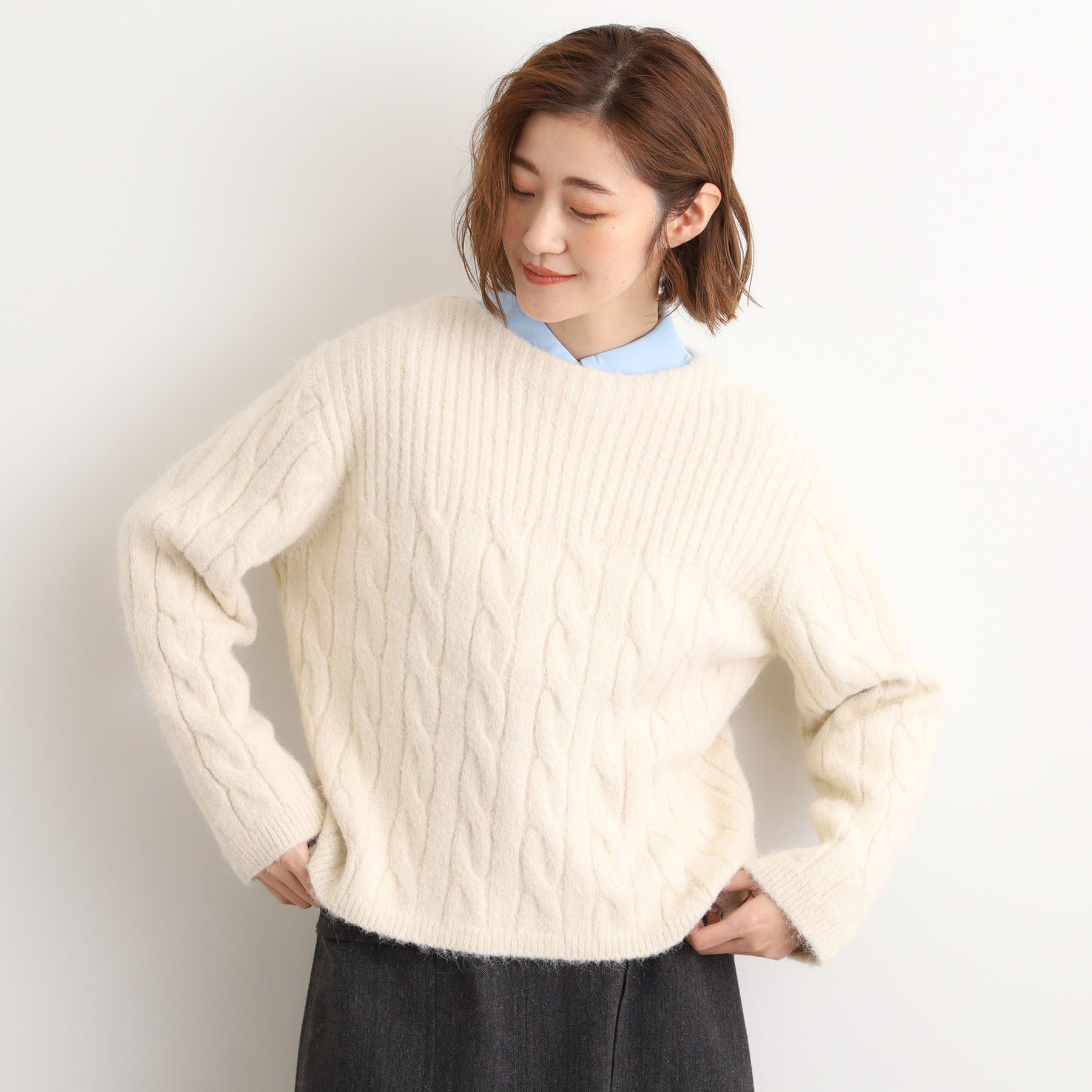 grove「ふんわり包み込む ケーブルボートネックニット」|ニット・セーター|