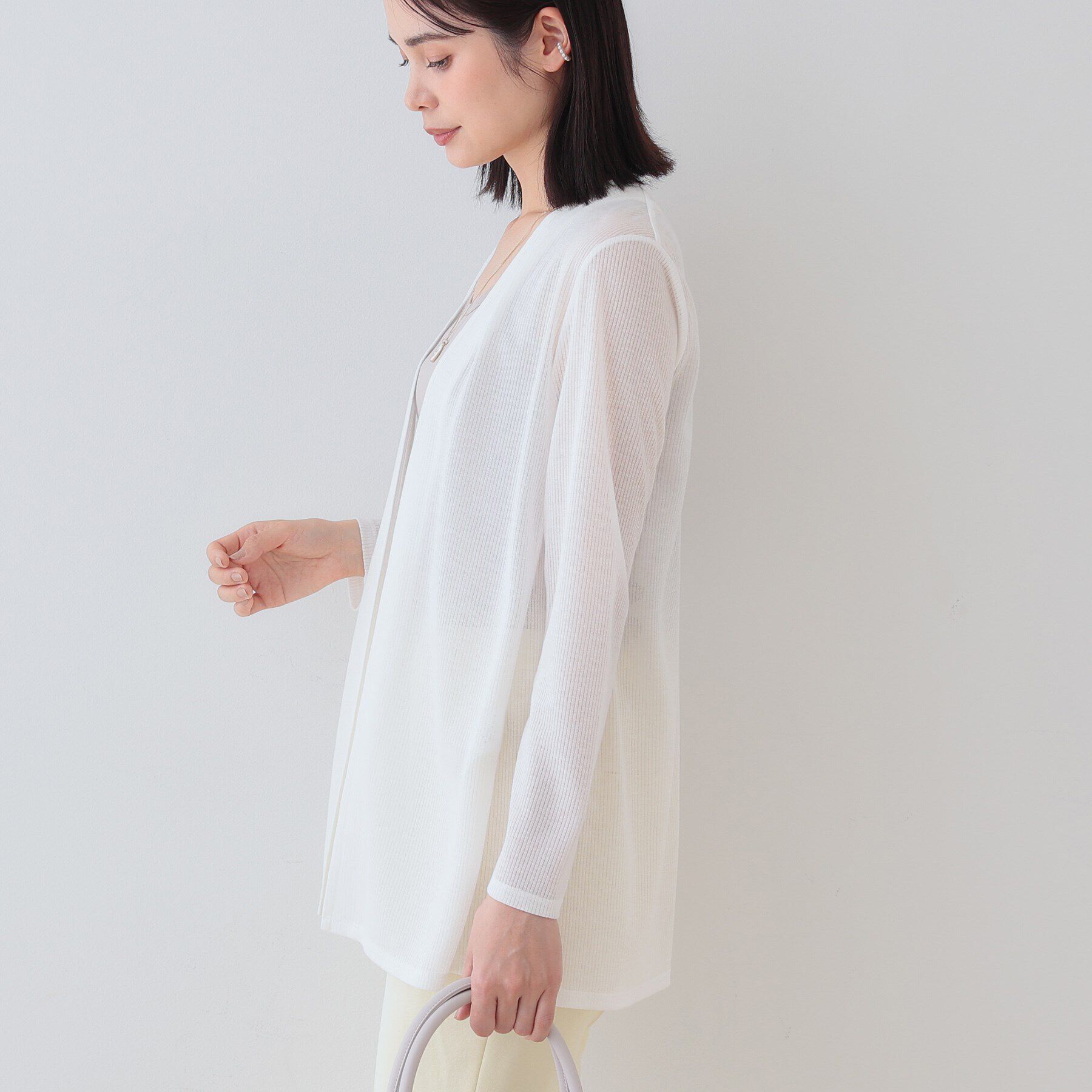 INDIVI「【洗える／シアーストライプ柄】着流しジャージカーディガン」|カーディガン|