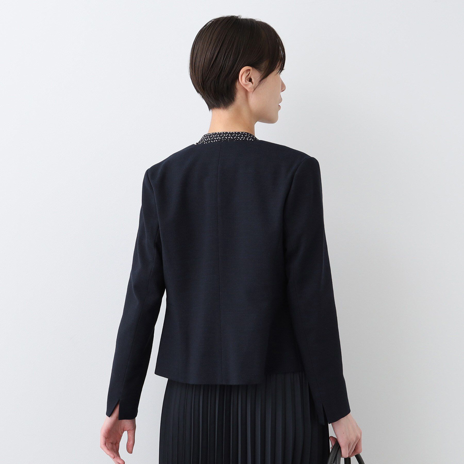 INDIVI「【洗える】ストレッチツィードジャケット」|ノーカラージャケット|