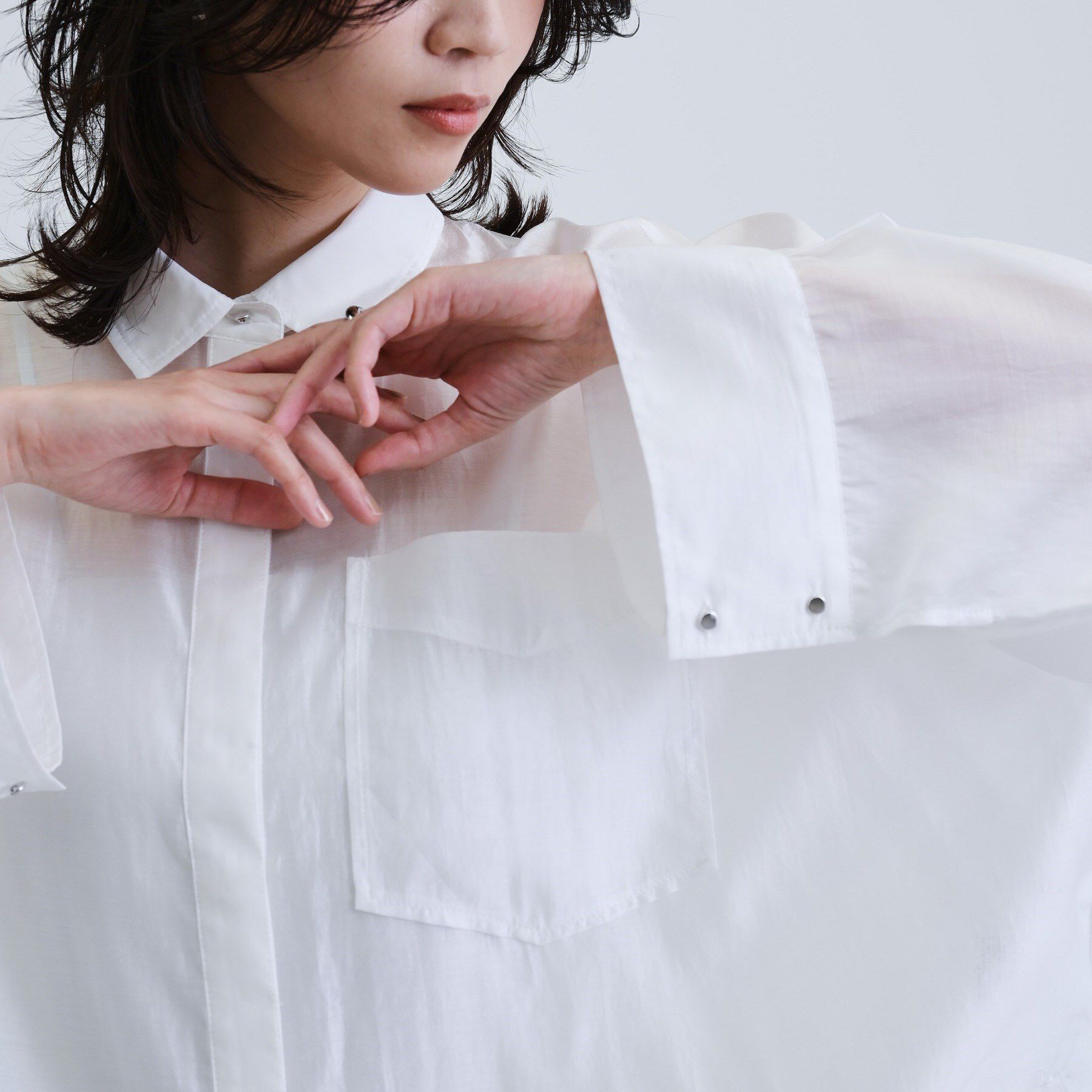 GALLEST「【再入荷】シアーローンステンカラーシャツ/シアーシャツ/シアートップス」|シャツ・ブラウス|ホワイト(001)