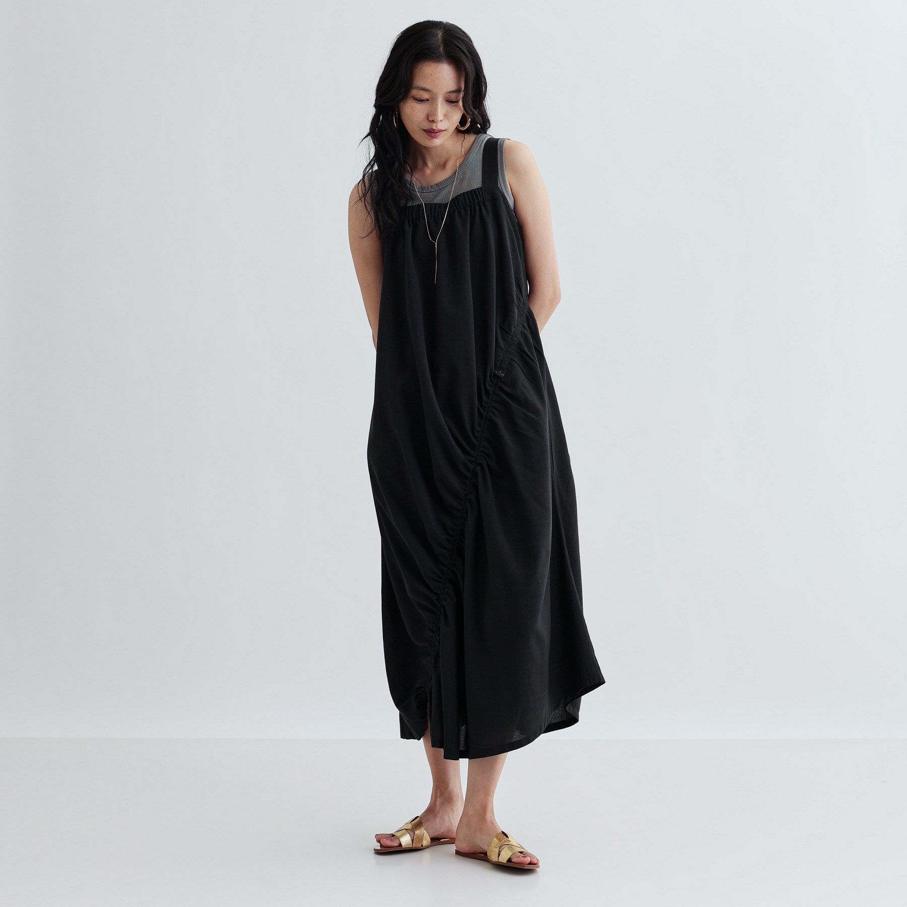 GALLEST「イレギュラーシャーリングワンピース」|ワンピース|ブラック(019)