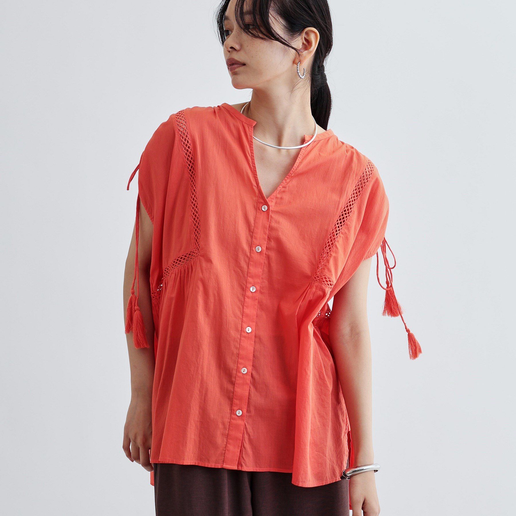GALLEST「シャーリングスリーブコットンブラウス」|シャツ・ブラウス|オレンジ(067)