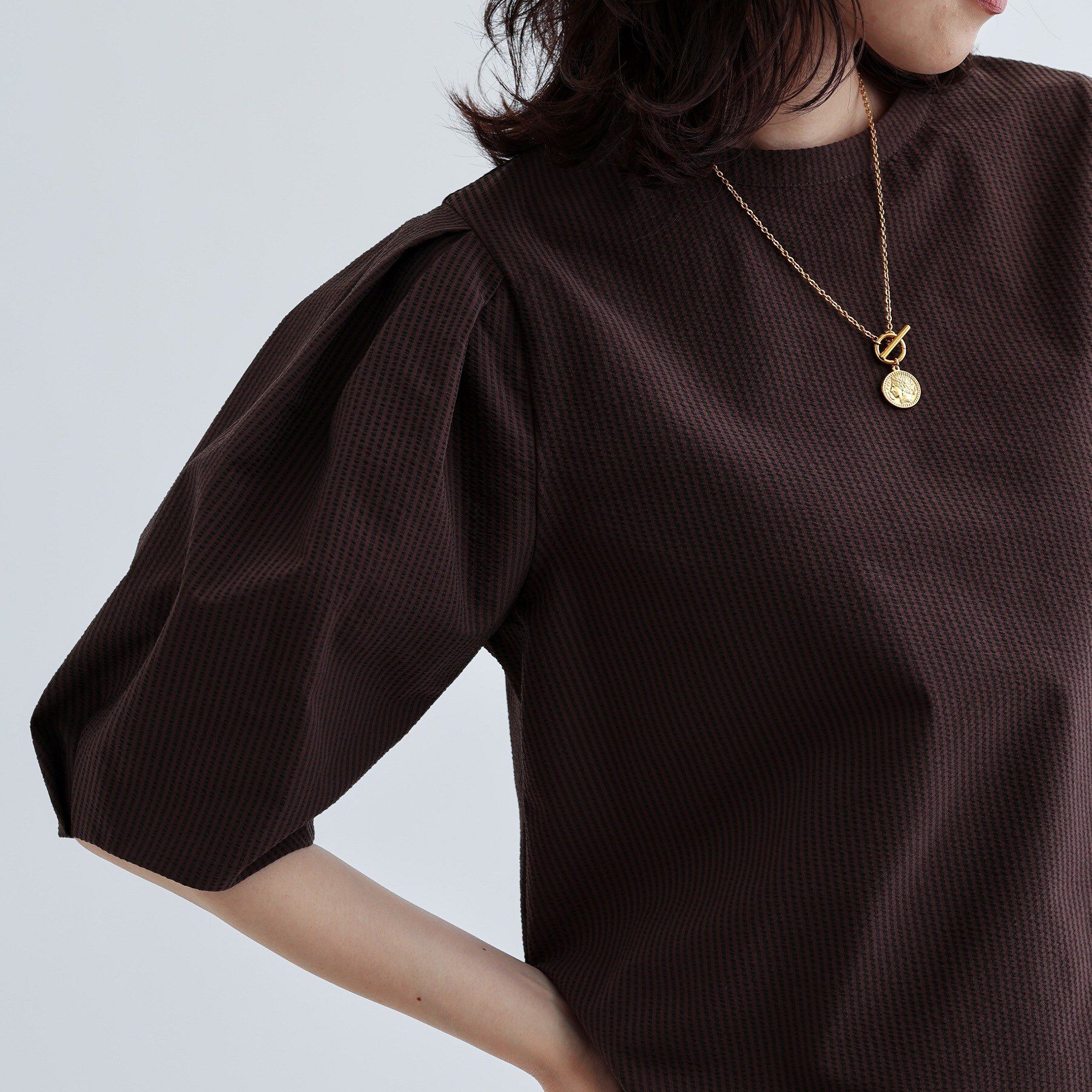 GALLEST「【セットアップ可能】ストライプサッカーブラウス」|シャツ・ブラウス|