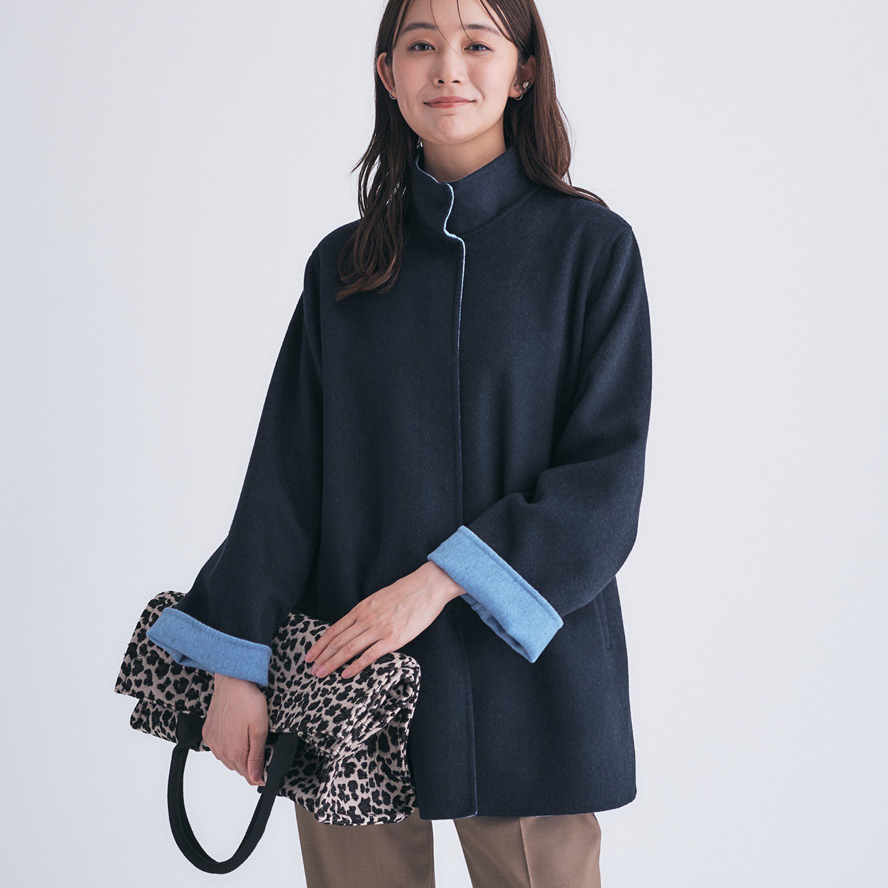 INDIVI「【配色デザイン／ミドル丈】ウールリバー テントラインコート」|その他|