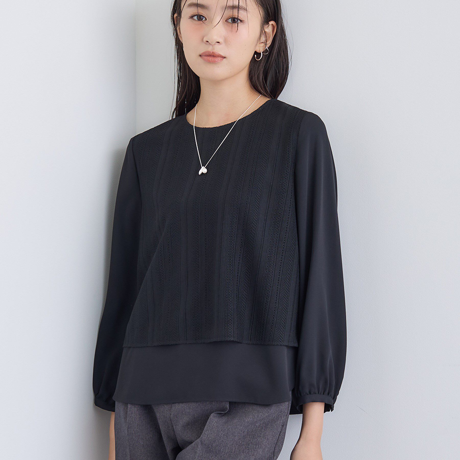 INDIVI「【オフィス／きれいめ】2WAYレース切り替えブラウス」|シャツ・ブラウス|