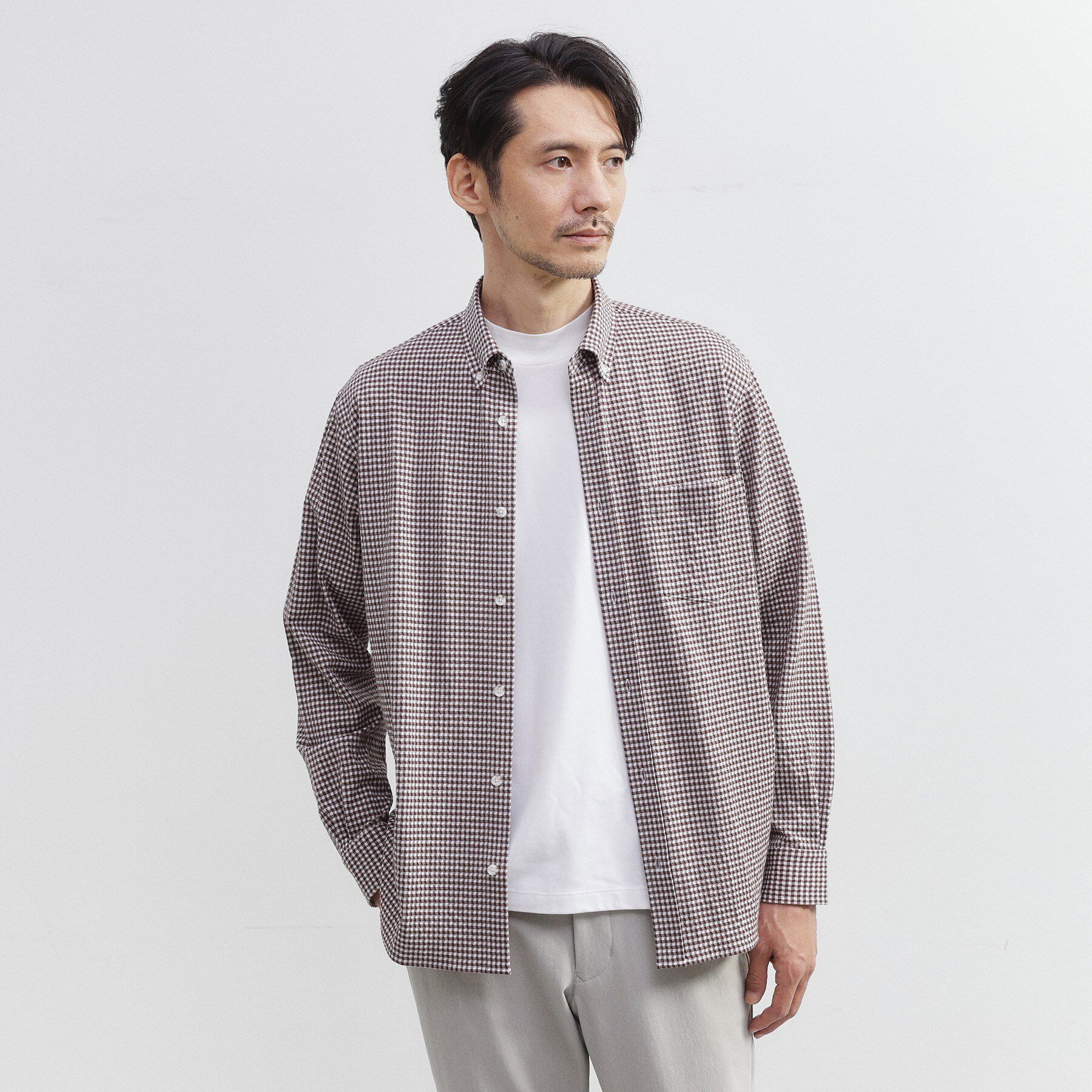 TAKEO KIKUCHI「シアサッカーギンガムチェック ストレッチシャツ」|シャツ・ブラウス|