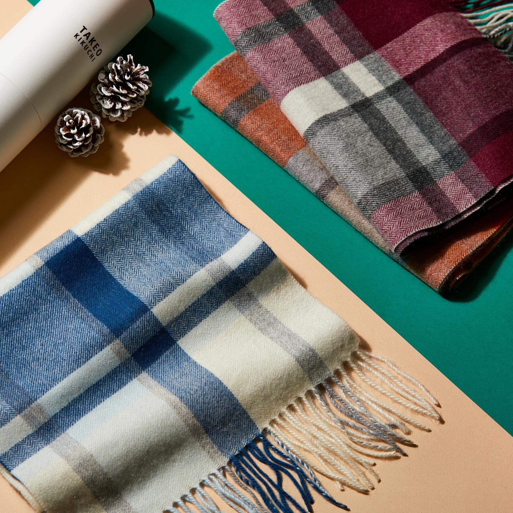 TAKEO KIKUCHI「チェックカシミヤマフラー」|ストール|