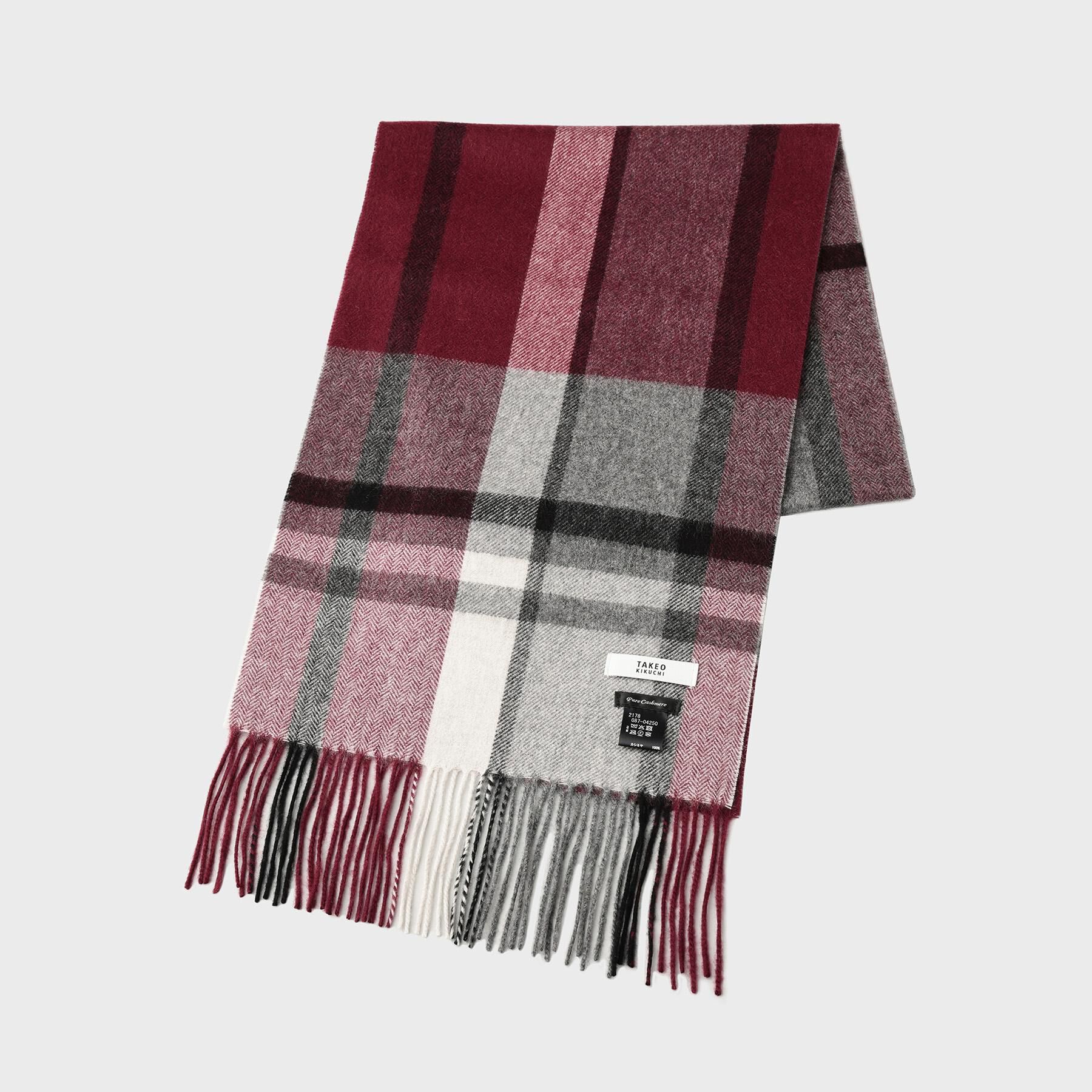 TAKEO KIKUCHI「チェックカシミヤマフラー」|ストール|ボルドー(264)