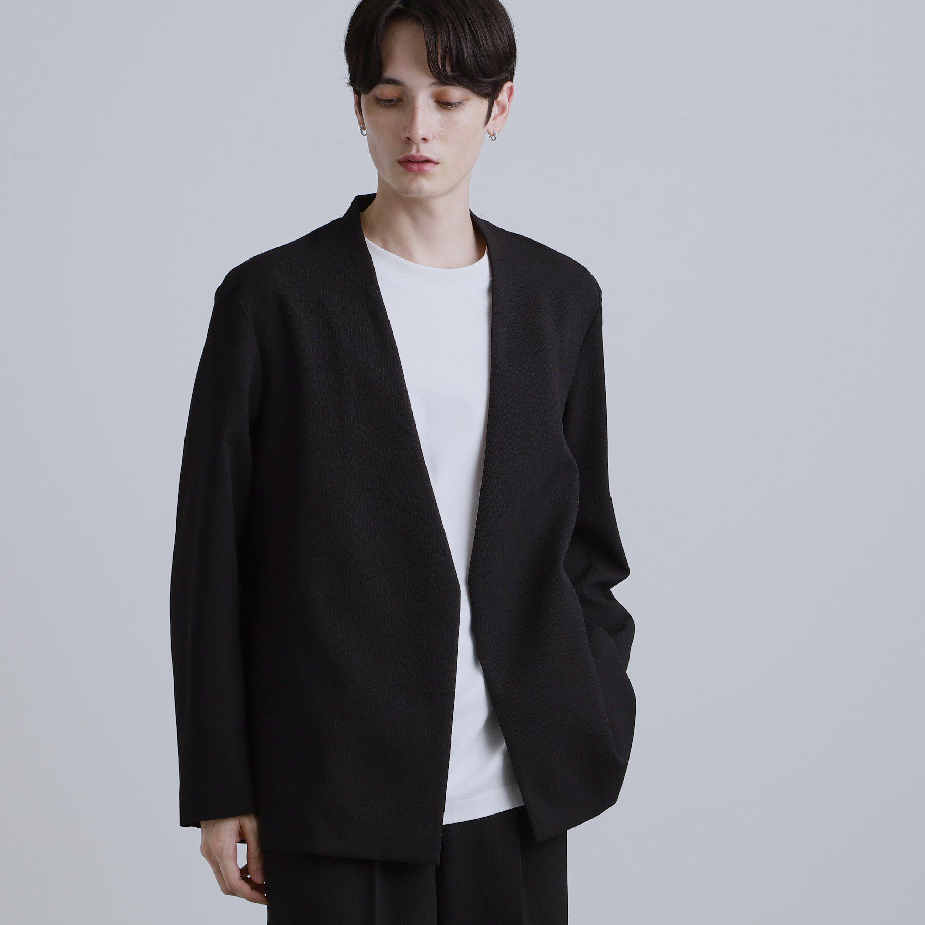 tk.TAKEO KIKUCHI「【セットアップ対応】テッククレープノーカラージャケット」|テーラードジャケット|ブラック(019)