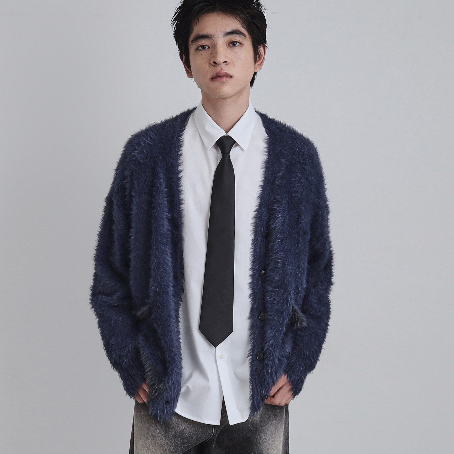 tk.TAKEO KIKUCHI「バイカラーフェザーニットカーディガン」|カーディガン|