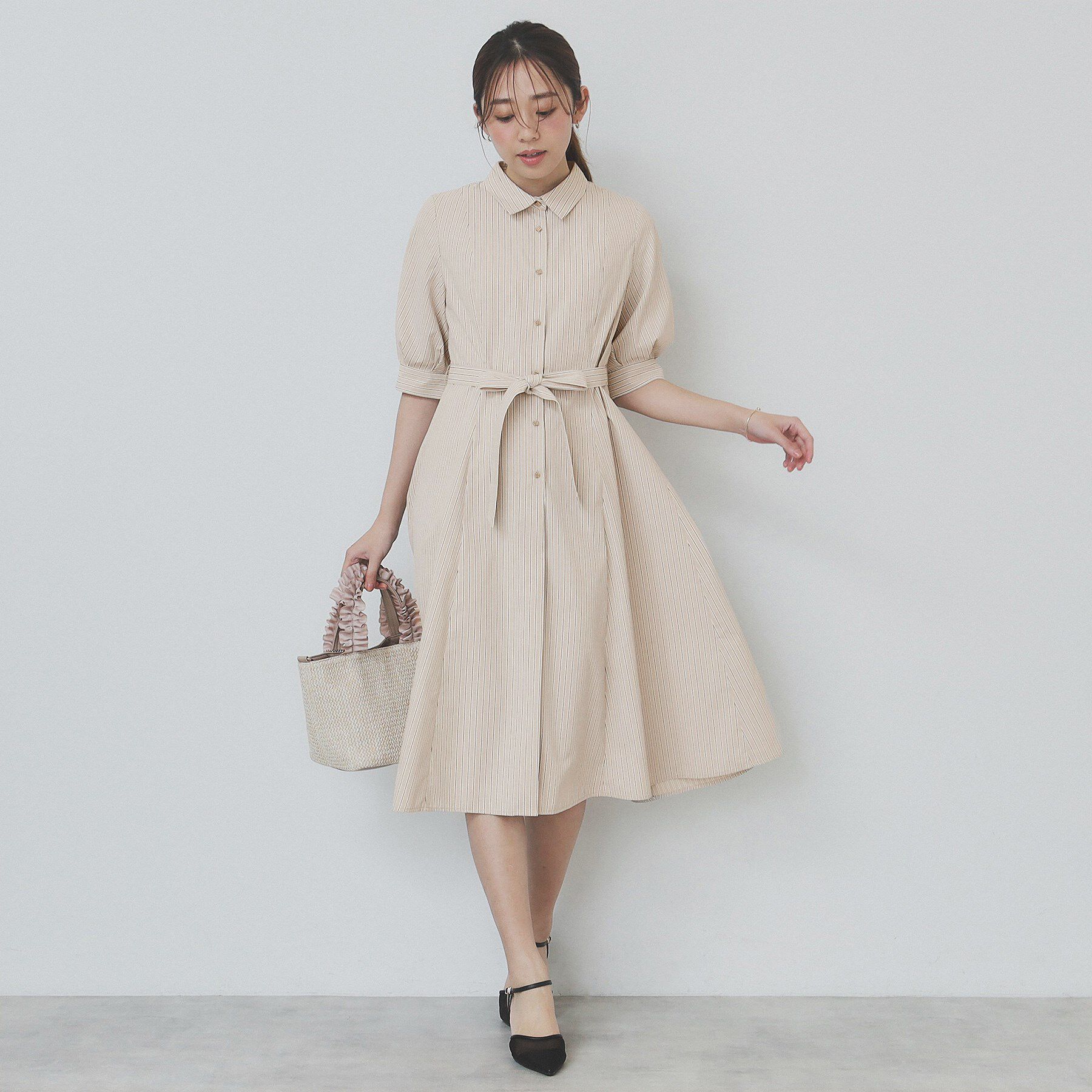 index「ストライプシャツワンピース【洗濯機洗い可/イージーアイロン】」|ワンピース|