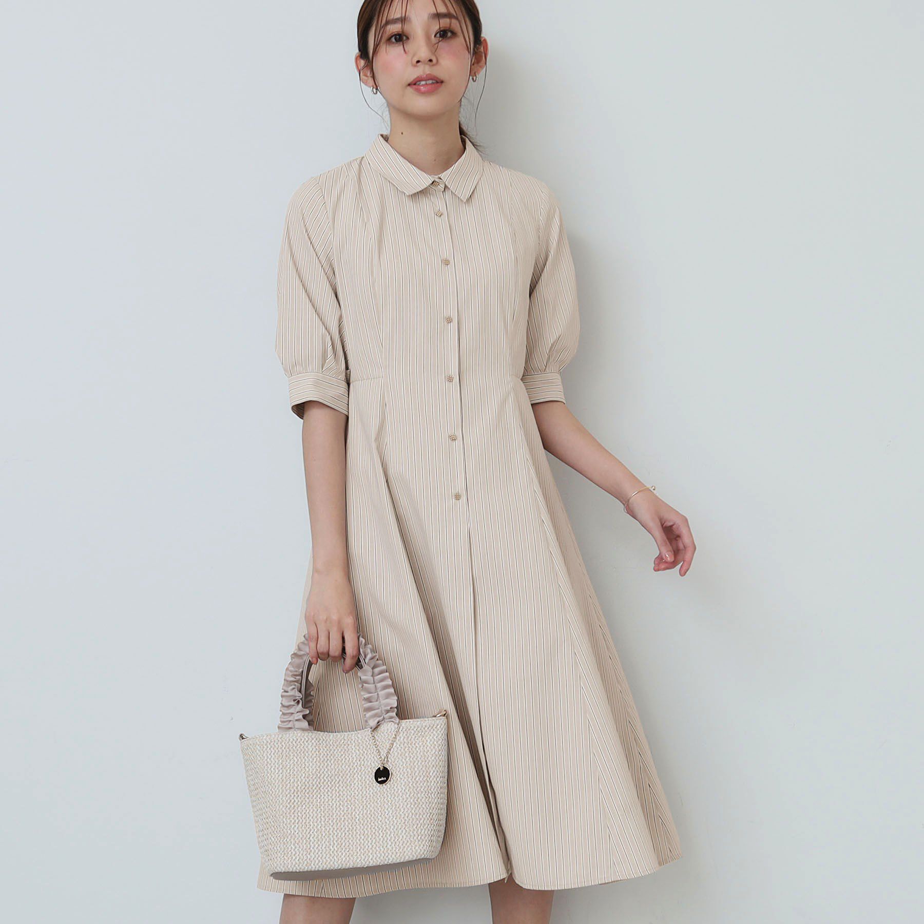 index「ストライプシャツワンピース【洗濯機洗い可/イージーアイロン】」|ワンピース|