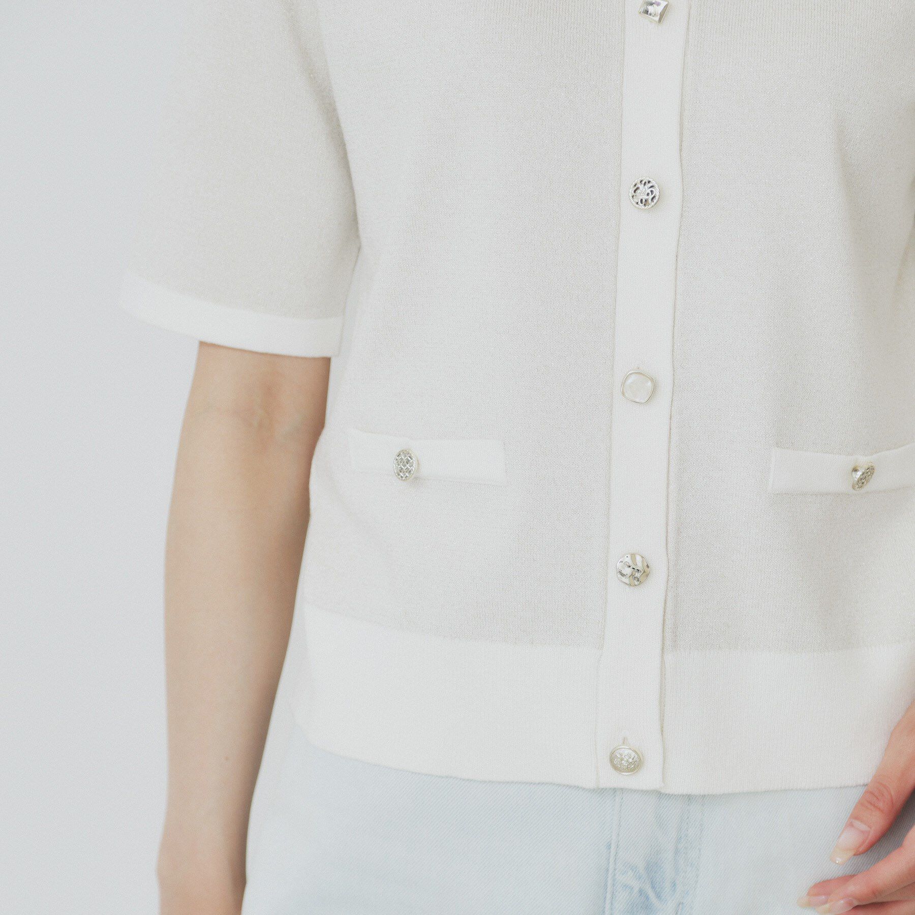 index「ラメバイカラー半袖カーディガン【洗濯機洗い可】」|カーディガン|