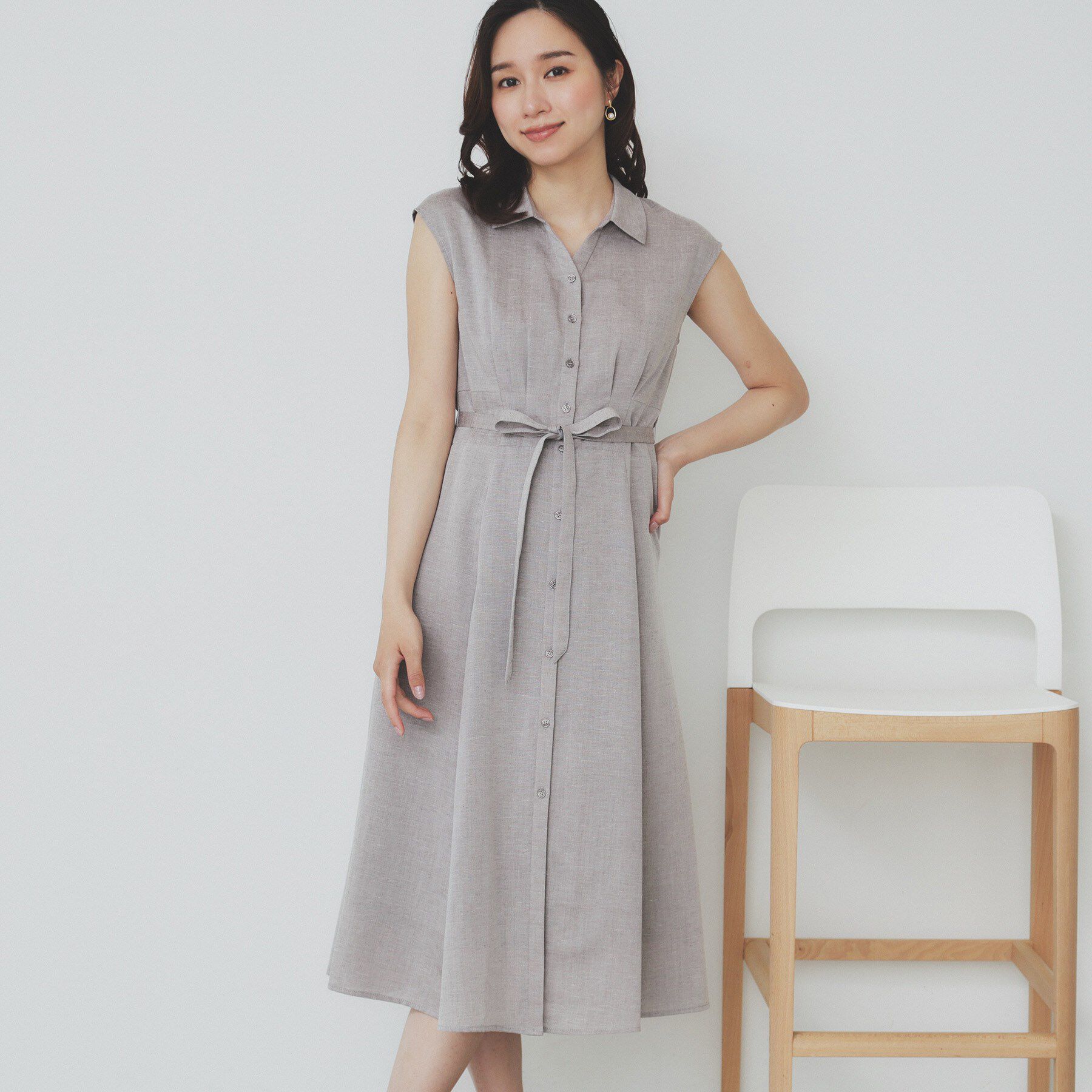 index「リネンライクシャツワンピース【洗濯機洗い可】」|ワンピース|ブラウン(043)