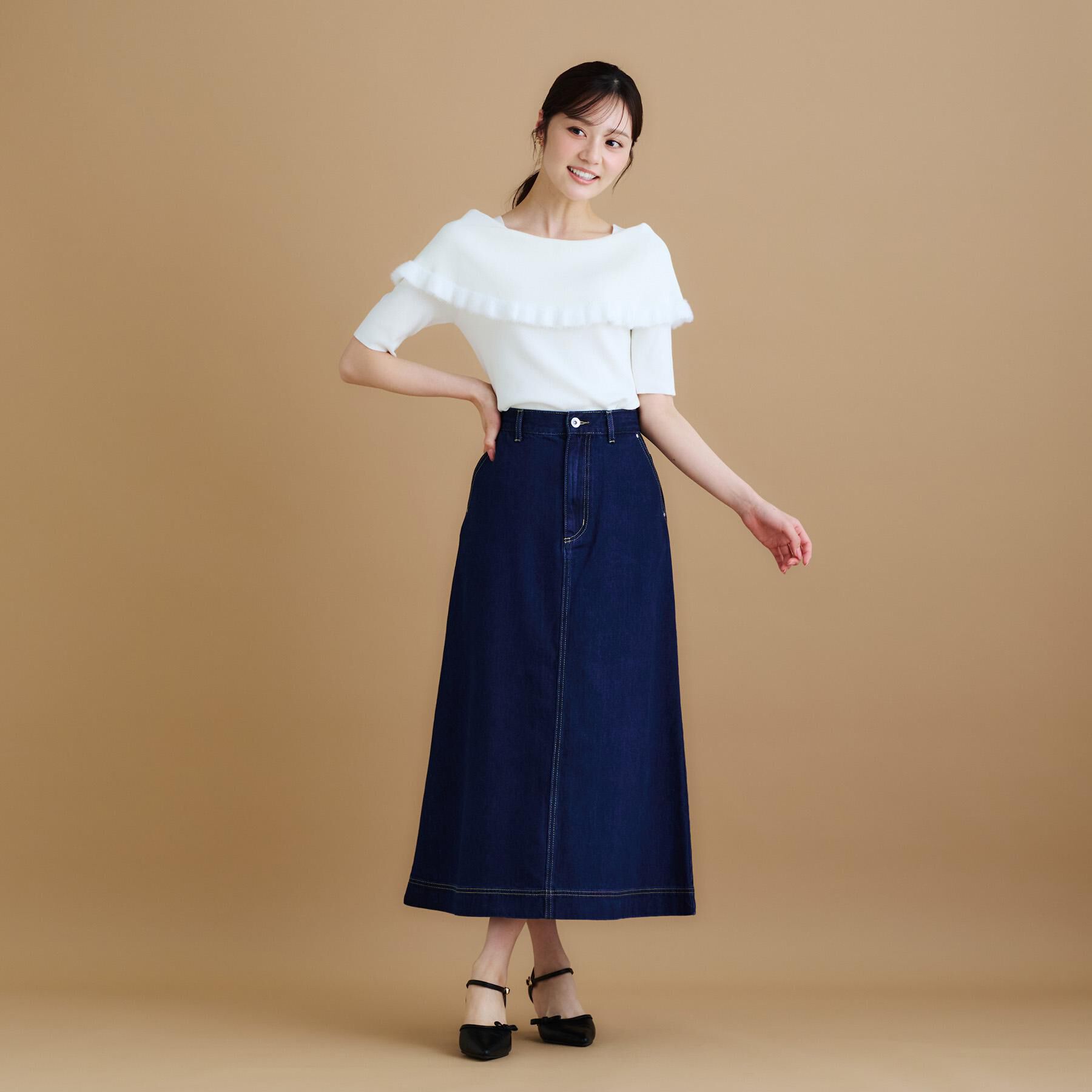 index「《丈が選べる》Aラインデニムロングスカート【洗濯機洗い可】」|スカート|