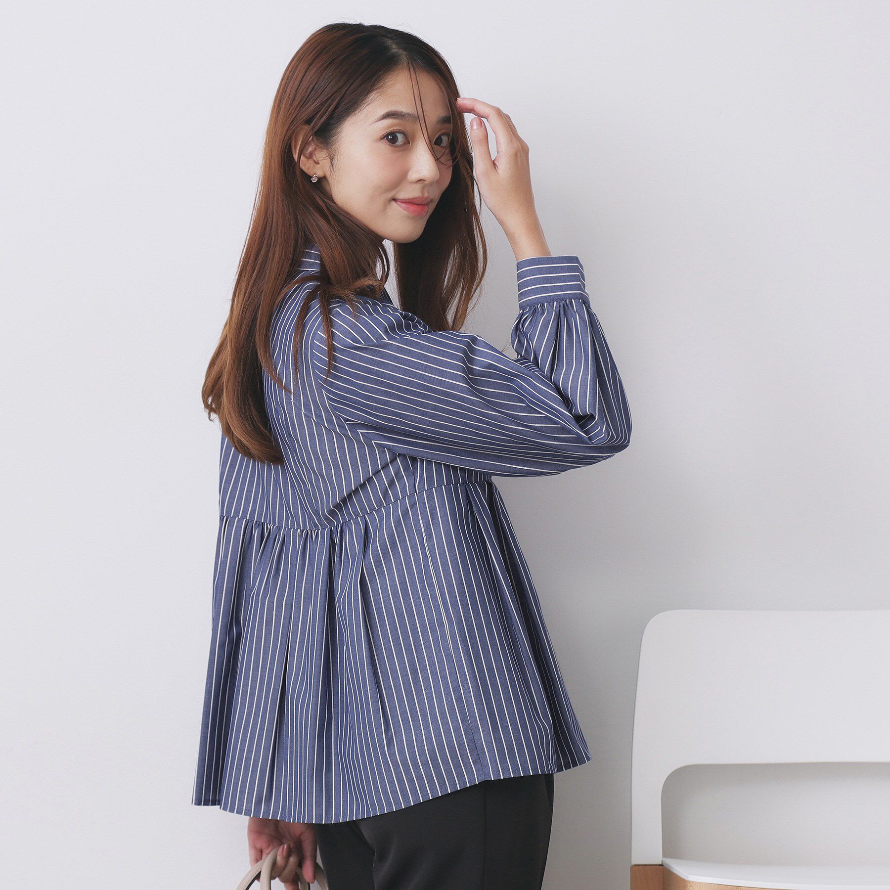 index「ラメストライプ衿付きペプラムブラウス【洗濯機OK/イージーアイロン/防シワ】《6col》」|シャツ・ブラウス|